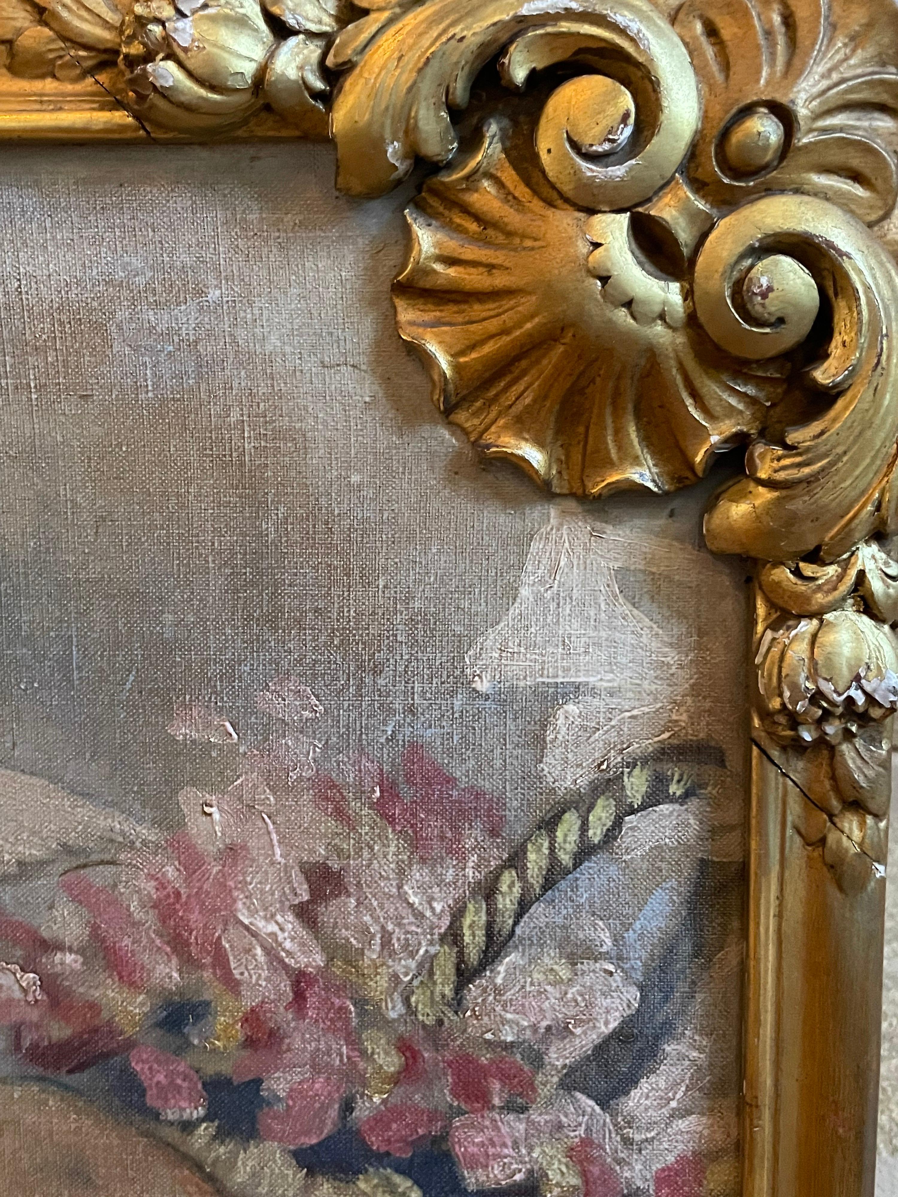Fine peinture à l'huile rococo française ancienne à volutes représentant un Cherubim jouant - sur porte en vente 1