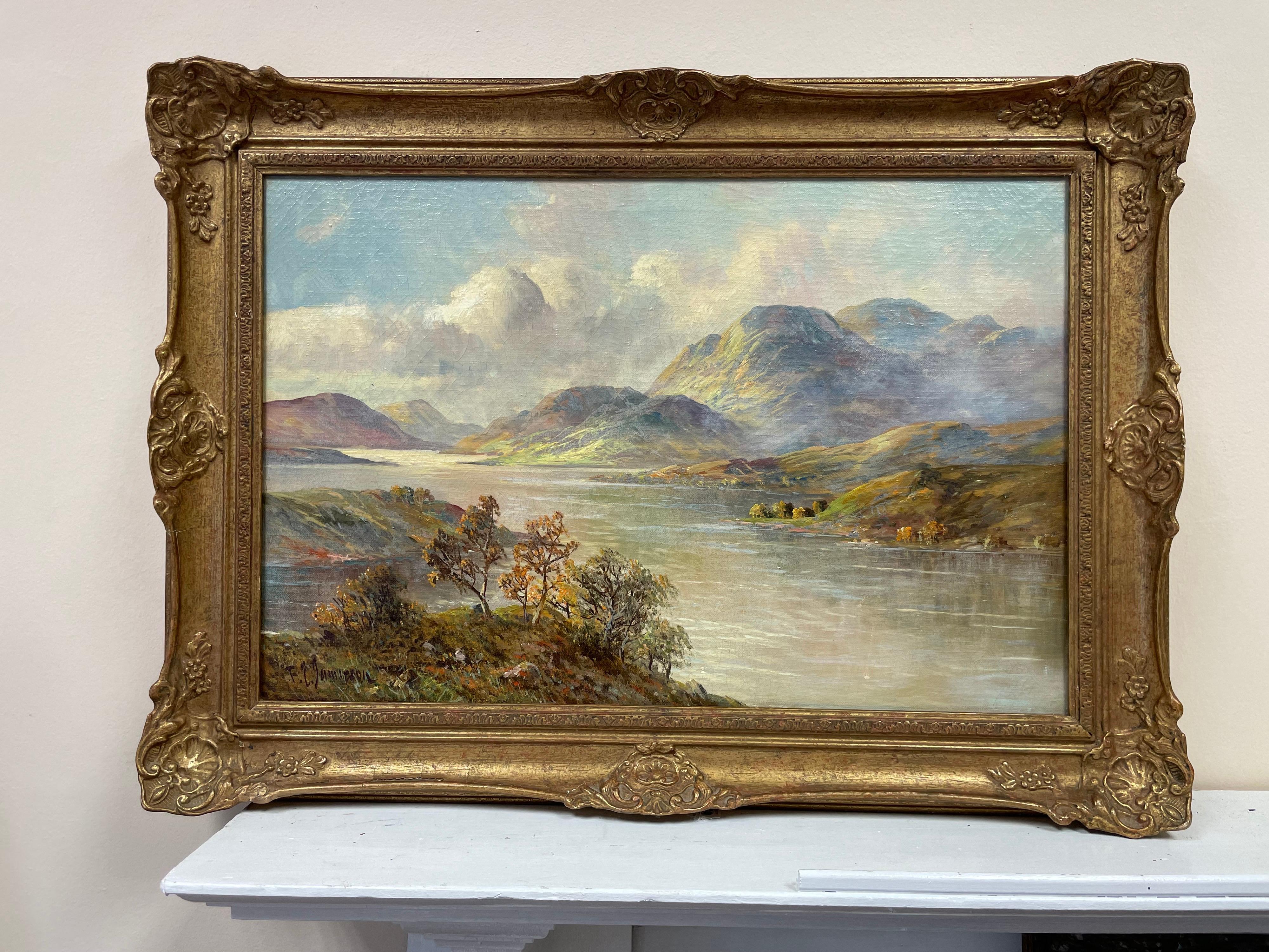 Antique Scottish Highland Loch Katrine in the Trossachs Summer Landscape - Painting by Francis E. Jamieson