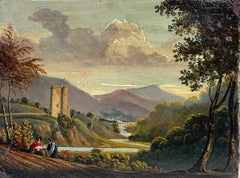 Victorian Scottish Oil Painting Family in Landscape by Niedpath Castle