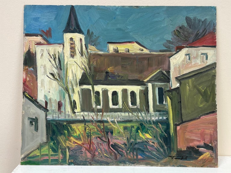 1950's French Fauvist Signed Oil View of Village Houses & Gardens For Sale 1