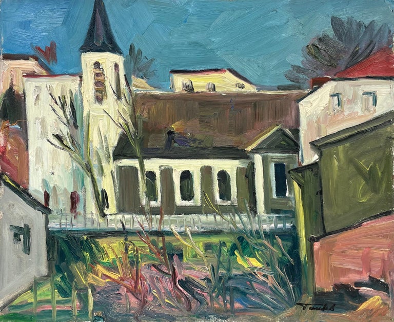 1950's French Fauvist Signed Oil View of Village Houses & Gardens For Sale 2