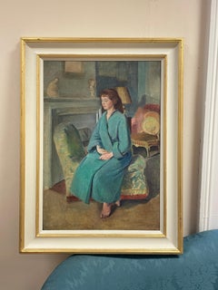 1930's Modern British Slade School Interior Room Scene Young Lady Portrait OIL