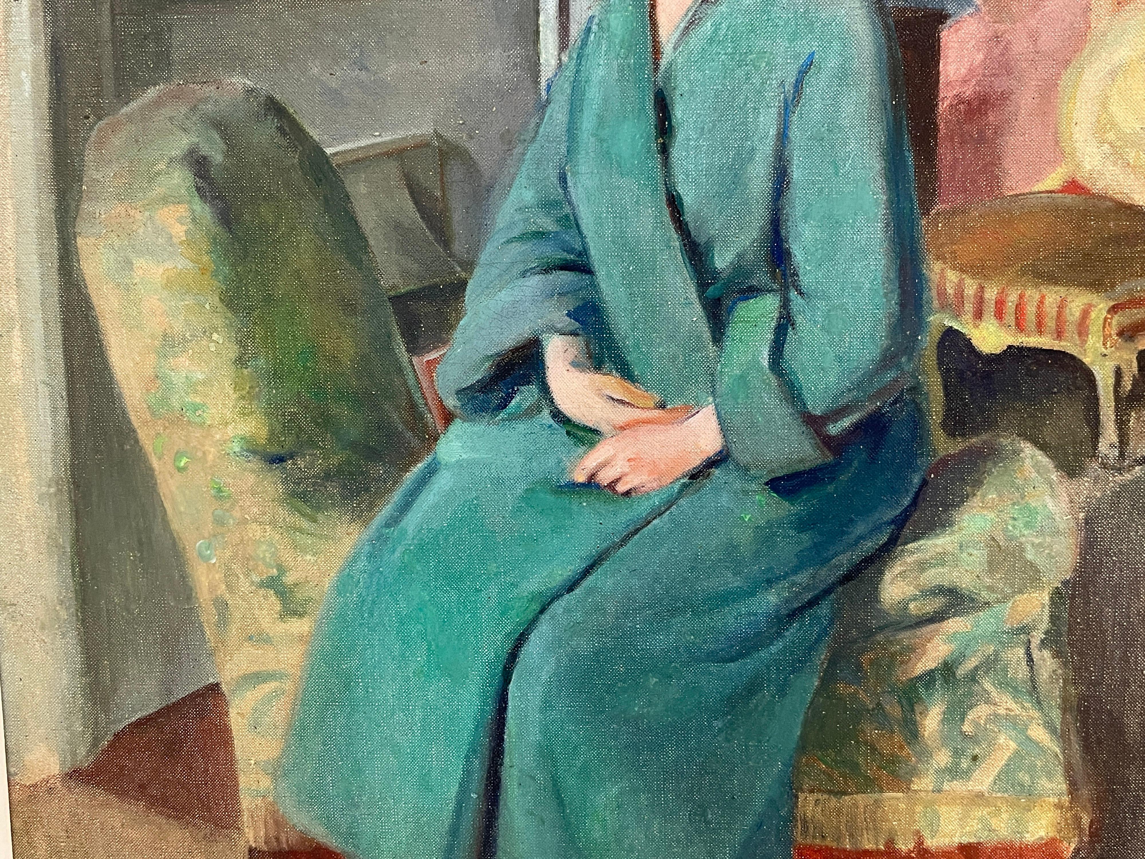 1930's Modern British Slade School Interior Room Scene Young Lady Portrait OIL 1