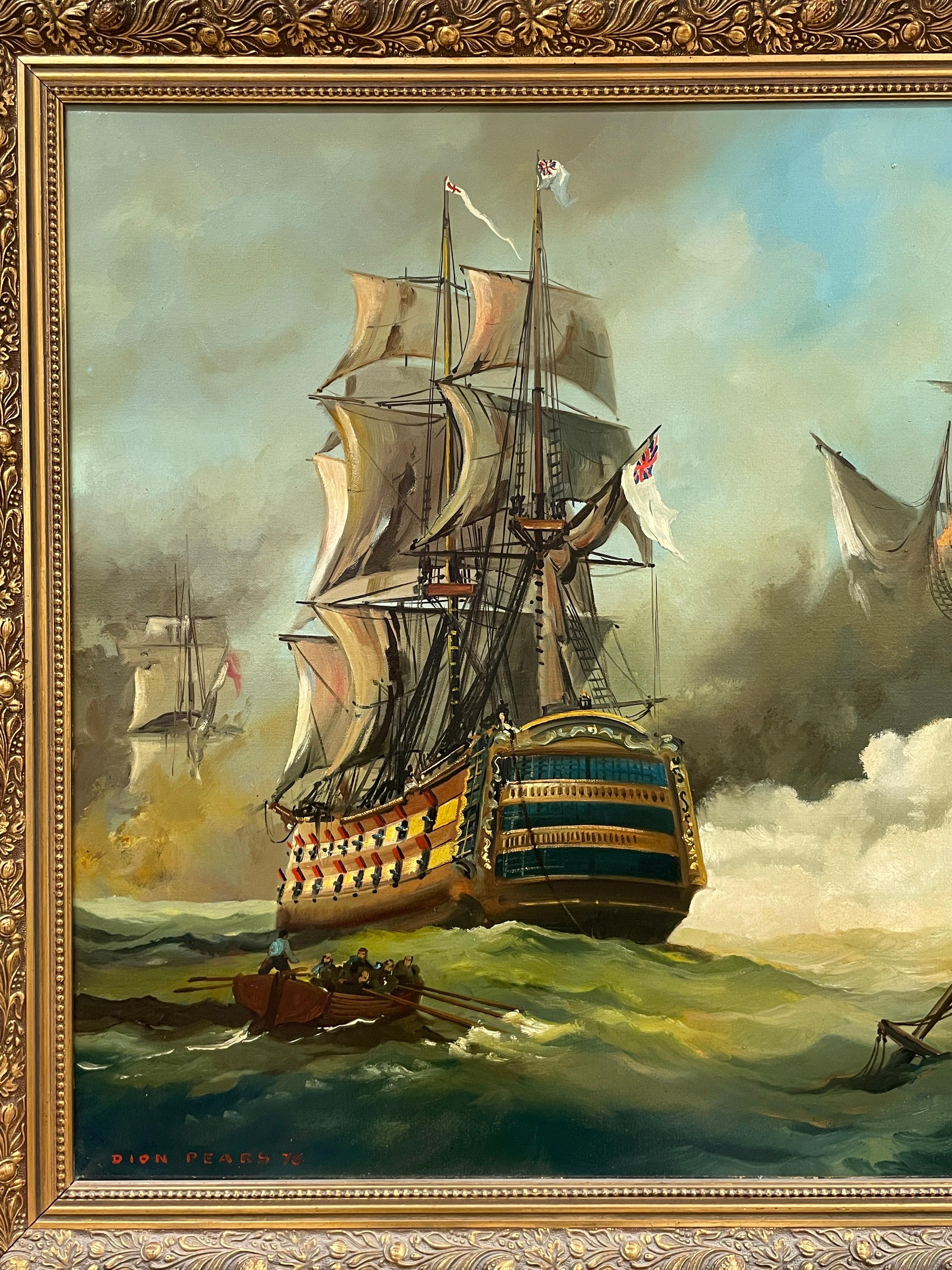 The Battle of Trafalgar, Huge British Oil Painting on Canvas, Framed - Brown Figurative Painting by Dion Pears