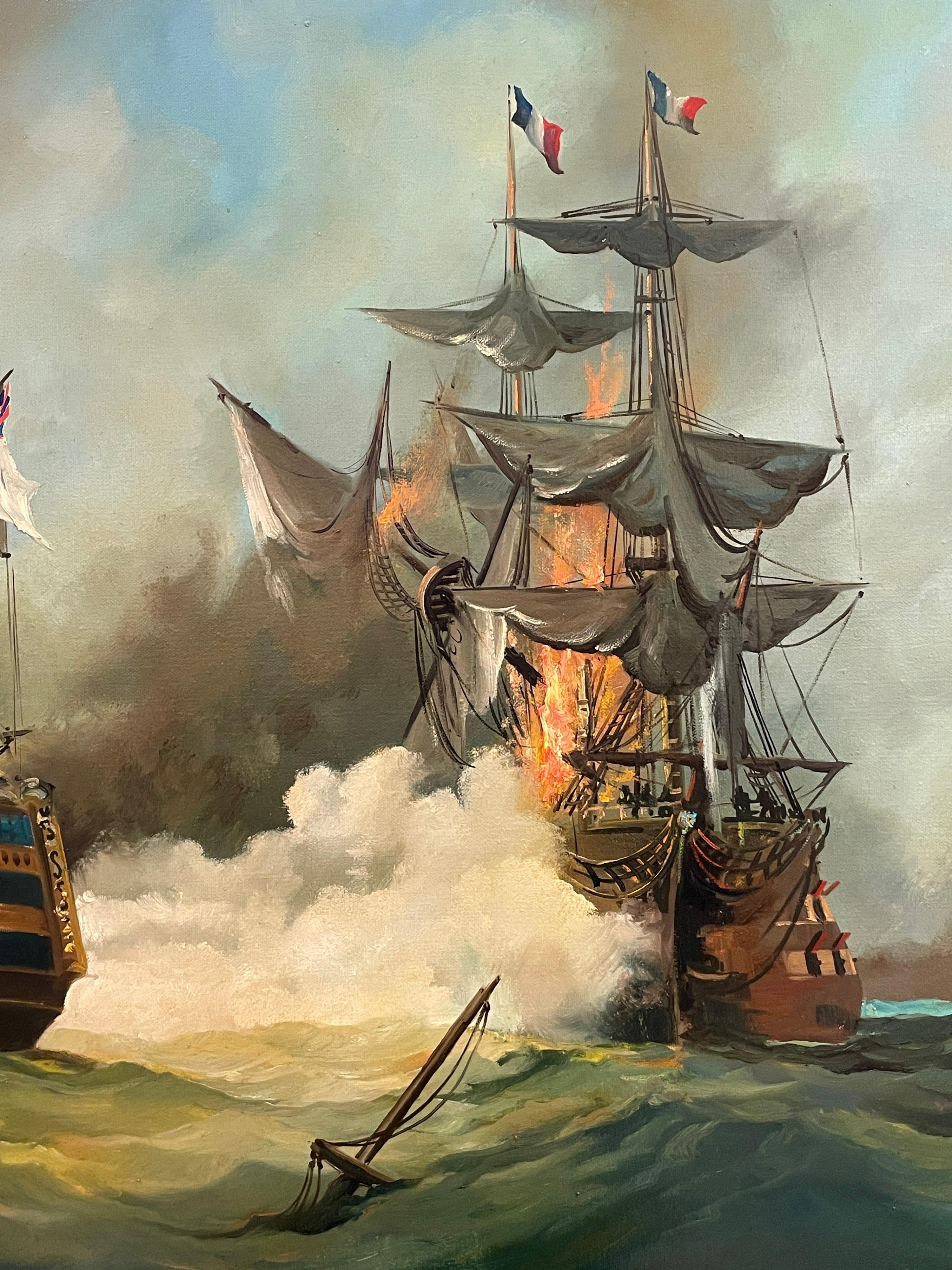 The Battle of Trafalgar, Huge British Oil Painting on Canvas, Framed 1