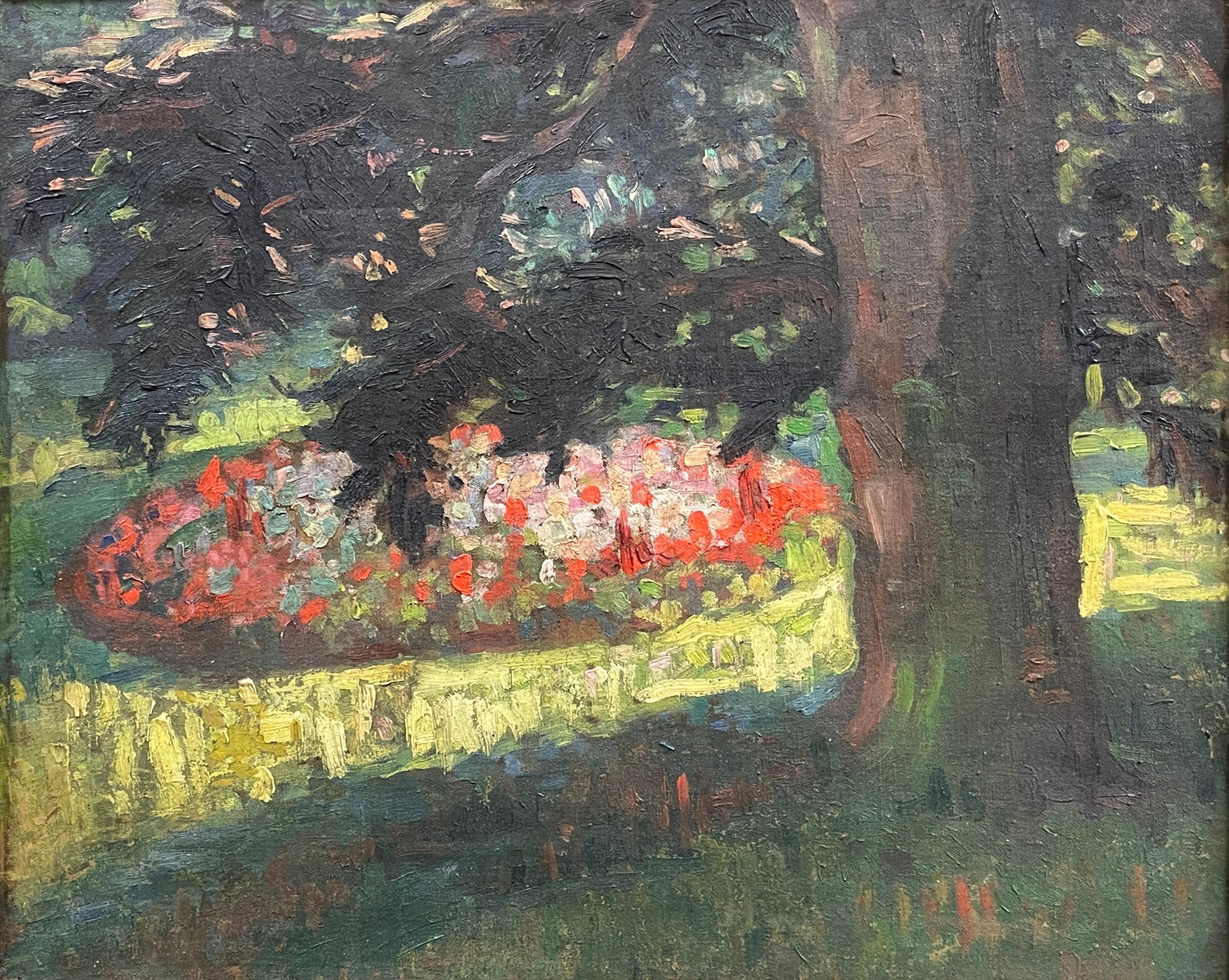 1920's/30's French Les Nabis Original Oil Painting Flower Garden in Parkland 1
