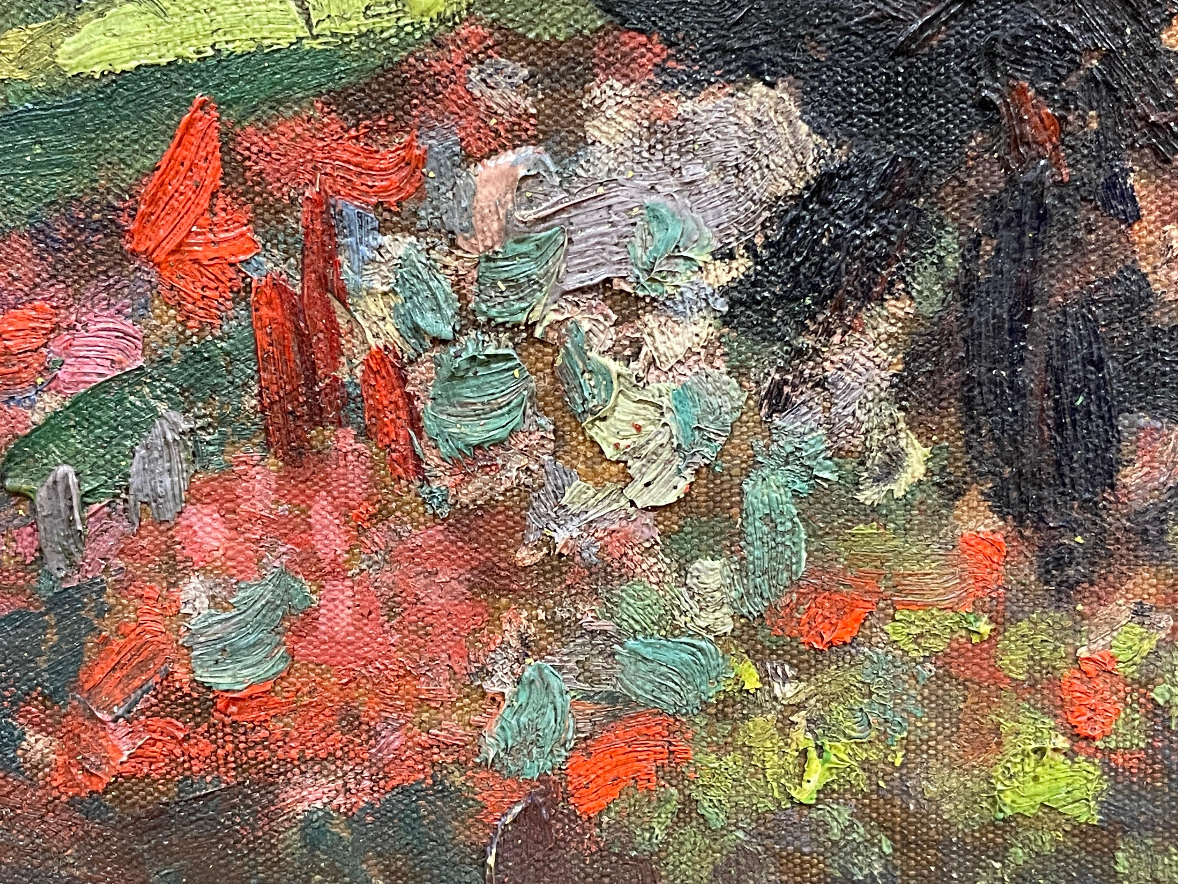 1920's/30's French Les Nabis Original Oil Painting Flower Garden in Parkland 4