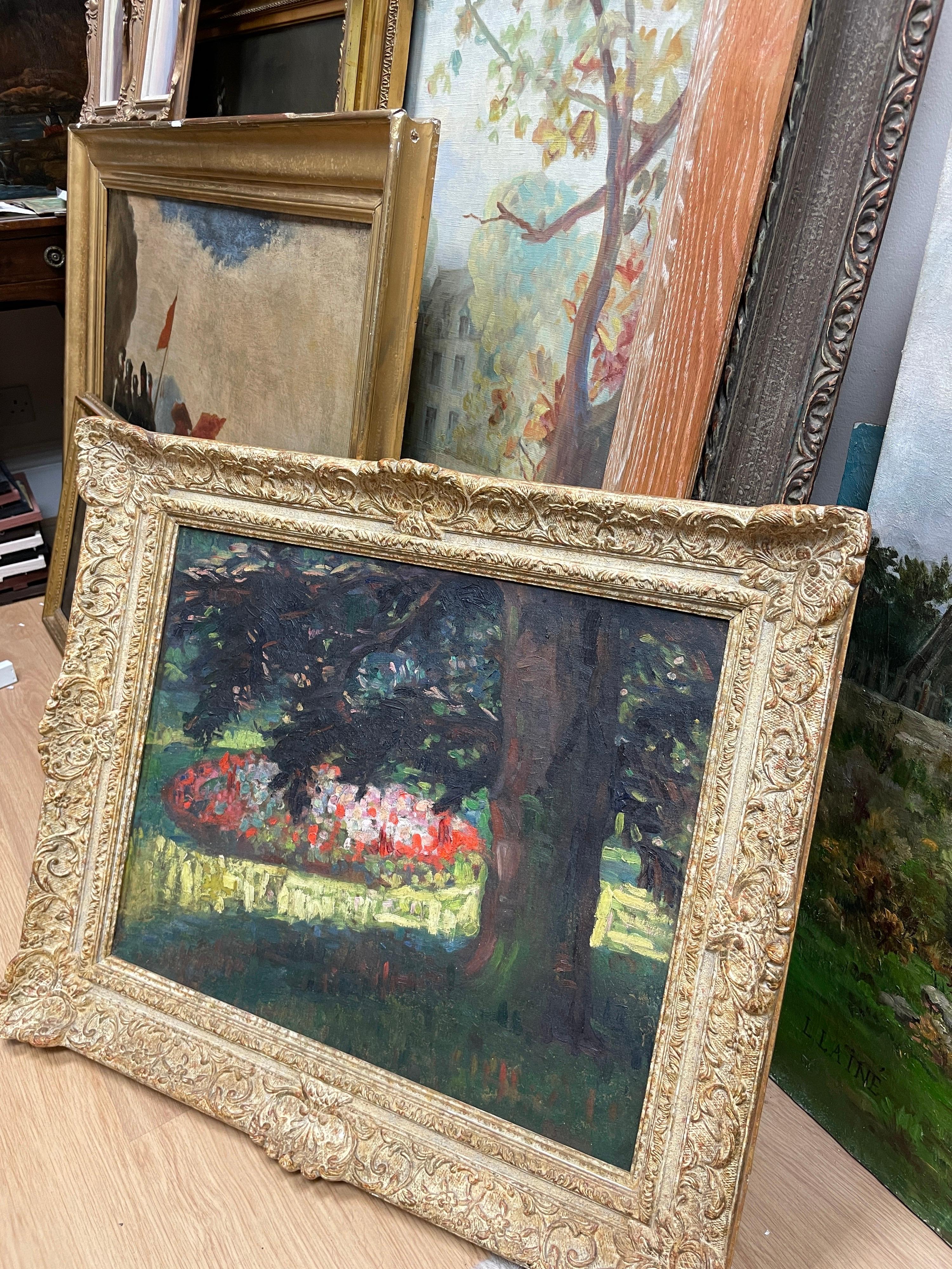 1920's/30's French Les Nabis Original Oil Painting Flower Garden in Parkland 9