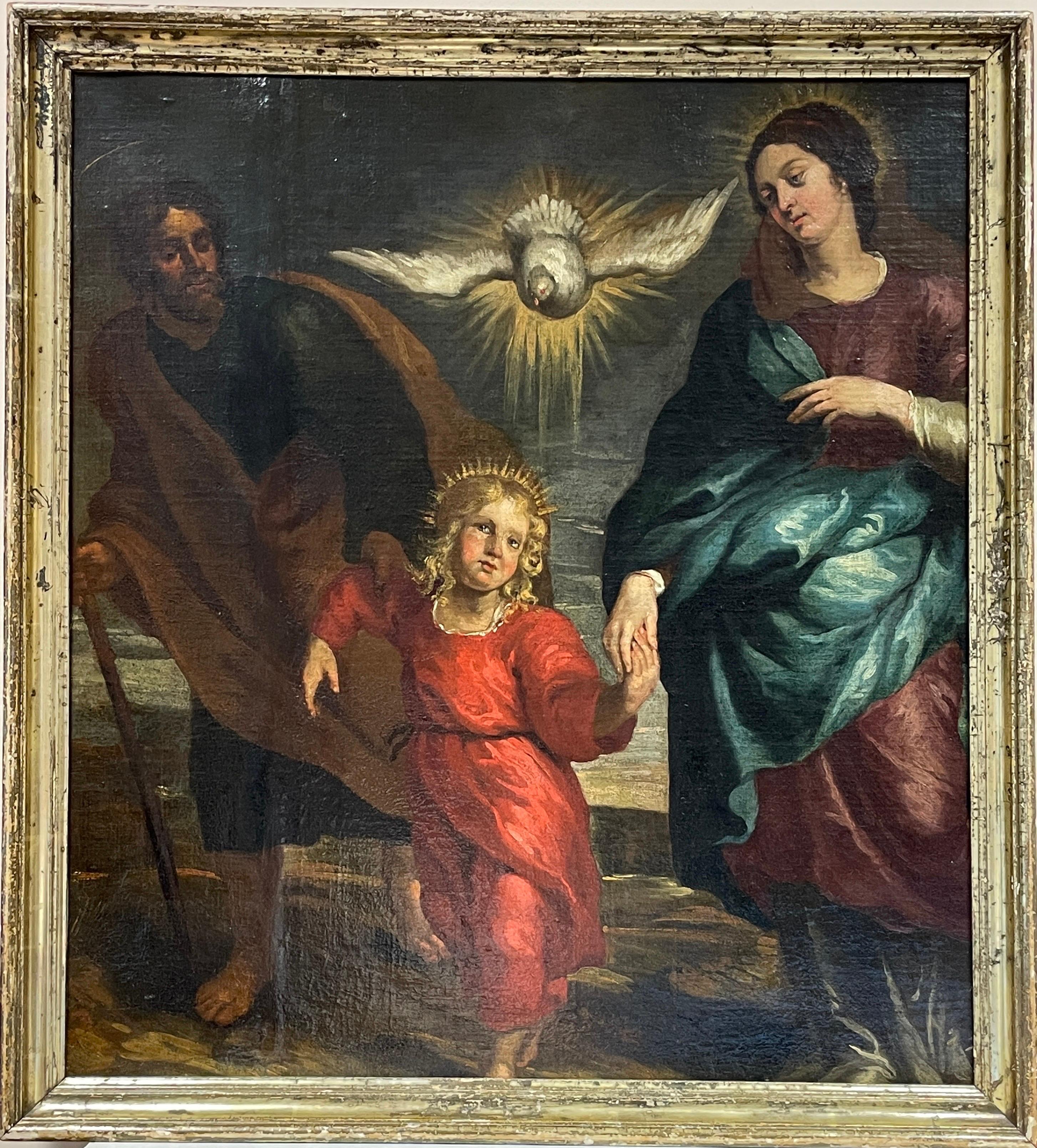The Holy Family, Large 17th Century Italian Old Master Oil Painting - Black Figurative Painting by 17th Italian Old Master