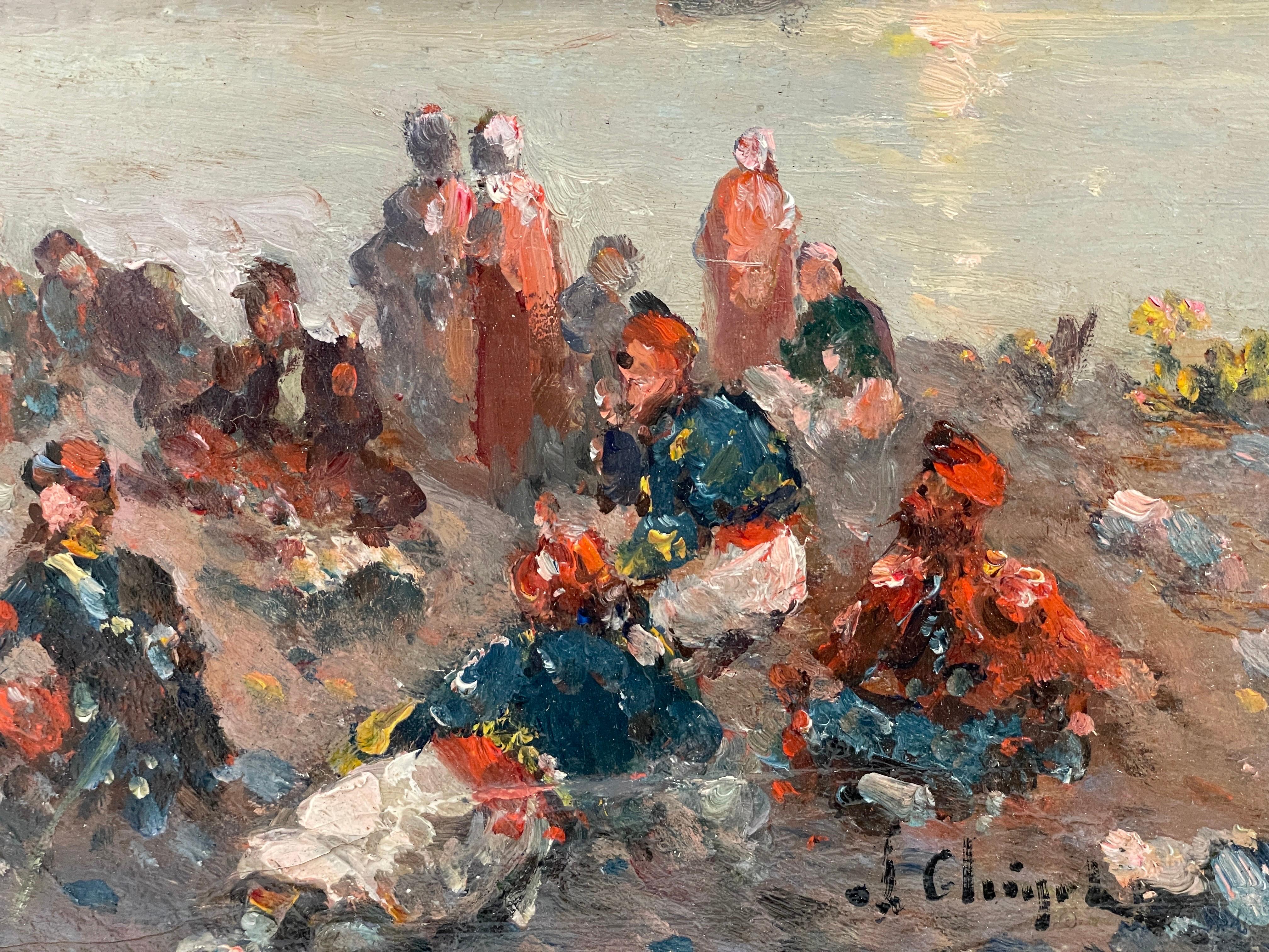 The Military Camp
by Alphonse Chigot (French 1824-1917)
signed lower right corner

Beautiful Impressionist oil painting depicting these soldiers making camp on the seashore as the sun sets over the sea. Signed by this well listed artist. 

Oil