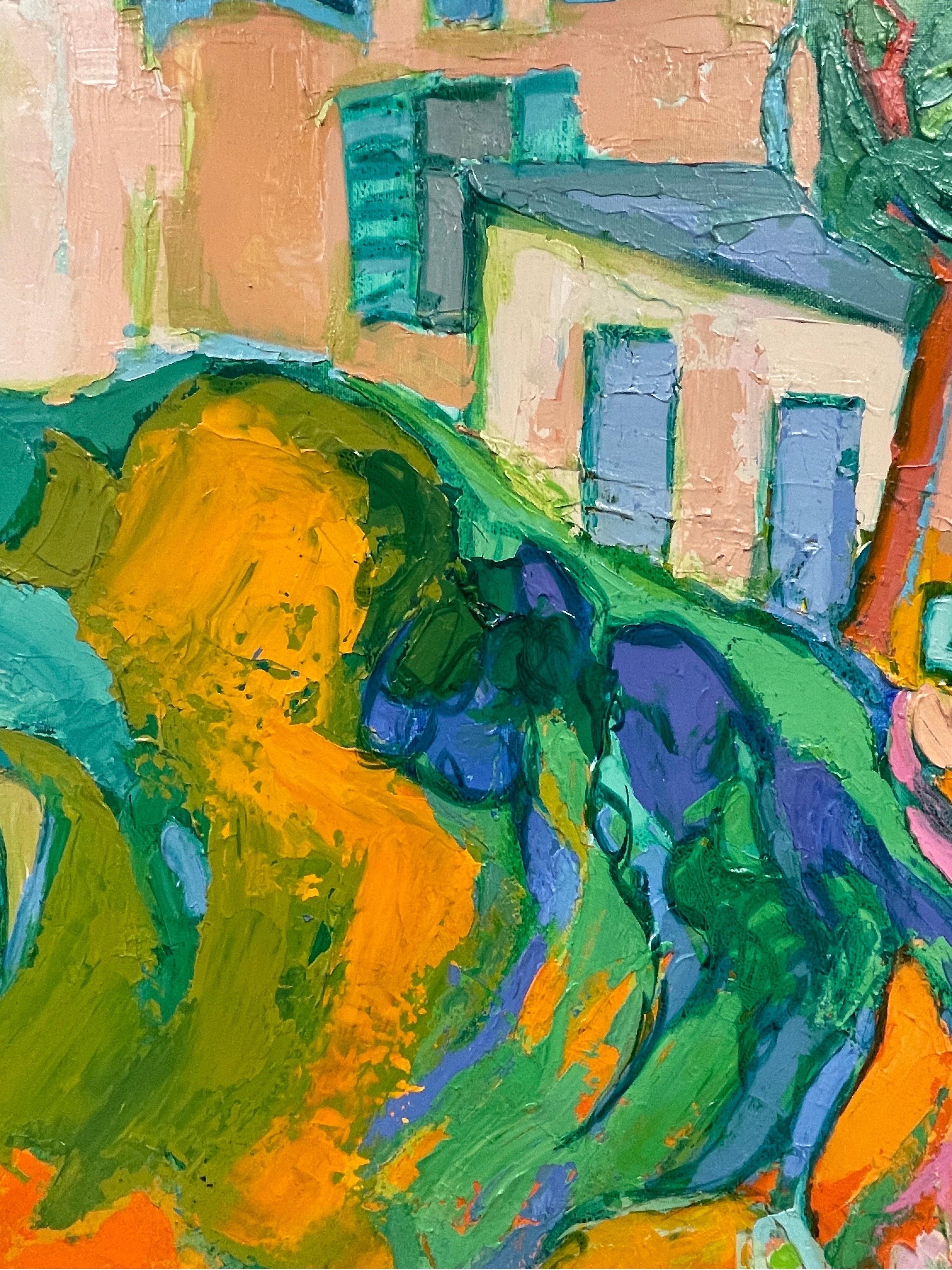 Huge French Fauvist Colorist Oil Painting Fishing Boats Brittany Cottages, 20thC 4