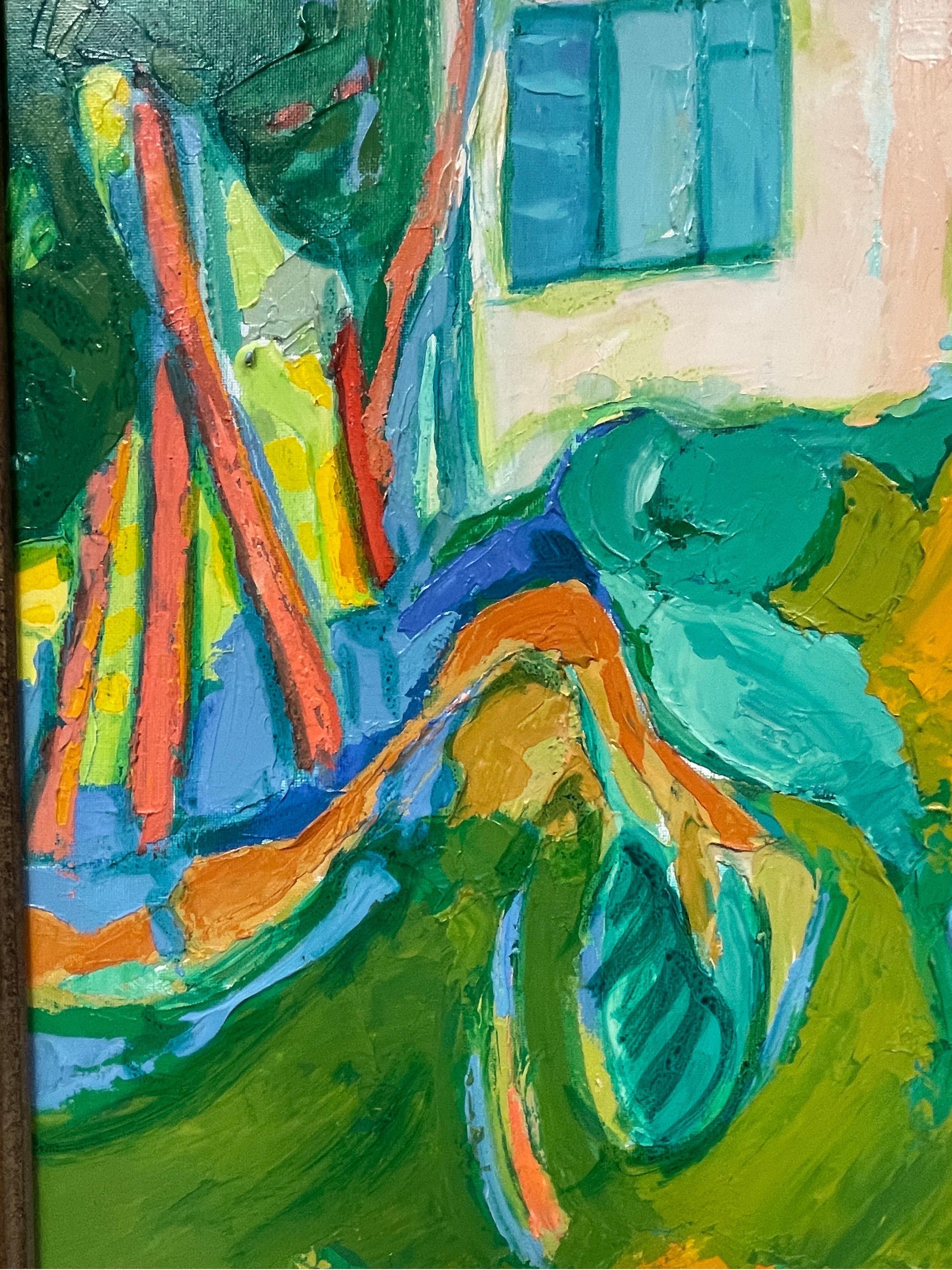 Huge French Fauvist Colorist Oil Painting Fishing Boats Brittany Cottages, 20thC 5
