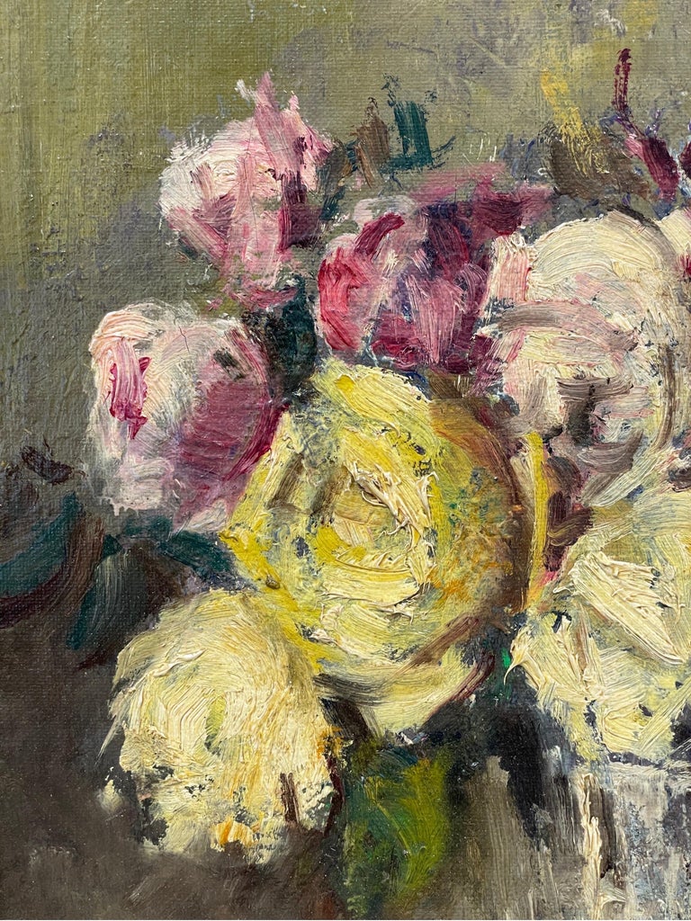 Antique French Impressionist Bouquet de Fleurs in Vase, signed oil painting For Sale 1