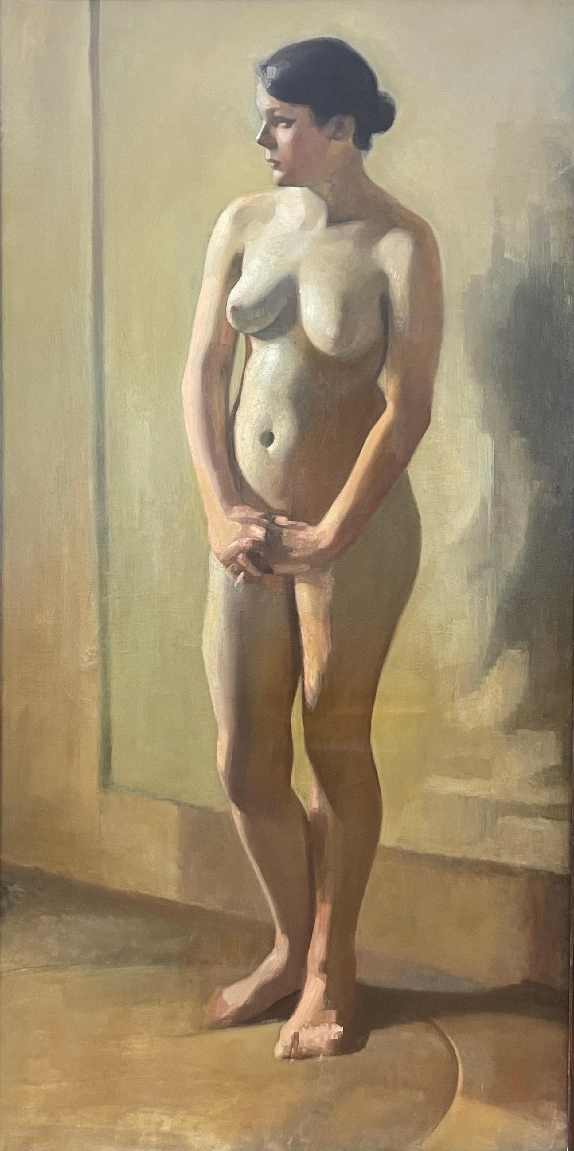 Enormous 1900's Dutch Impressionist Oil Female Nude Portrait, Full Length Nude  1