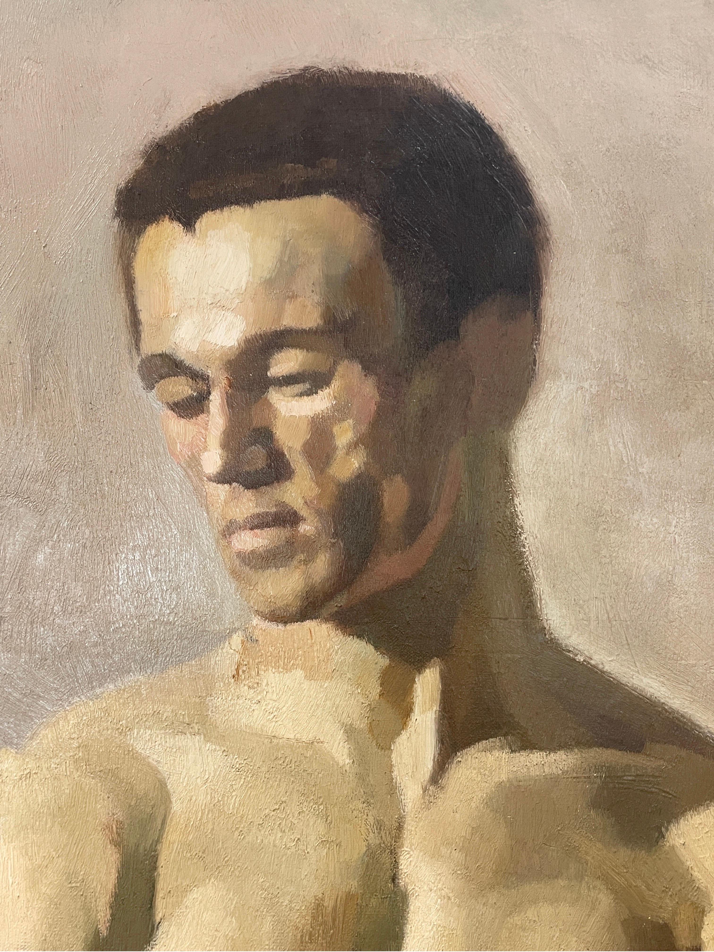 Enormous 1900's Dutch Impressionist Oil Male Nude Portrait, Full Length Nude Man - Beige Nude Painting by Early 20thC Dutch