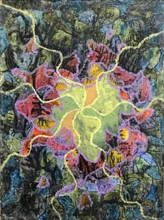 1960's British Surrealist Oil Painting - Abstract Fantasy Flower Explosion