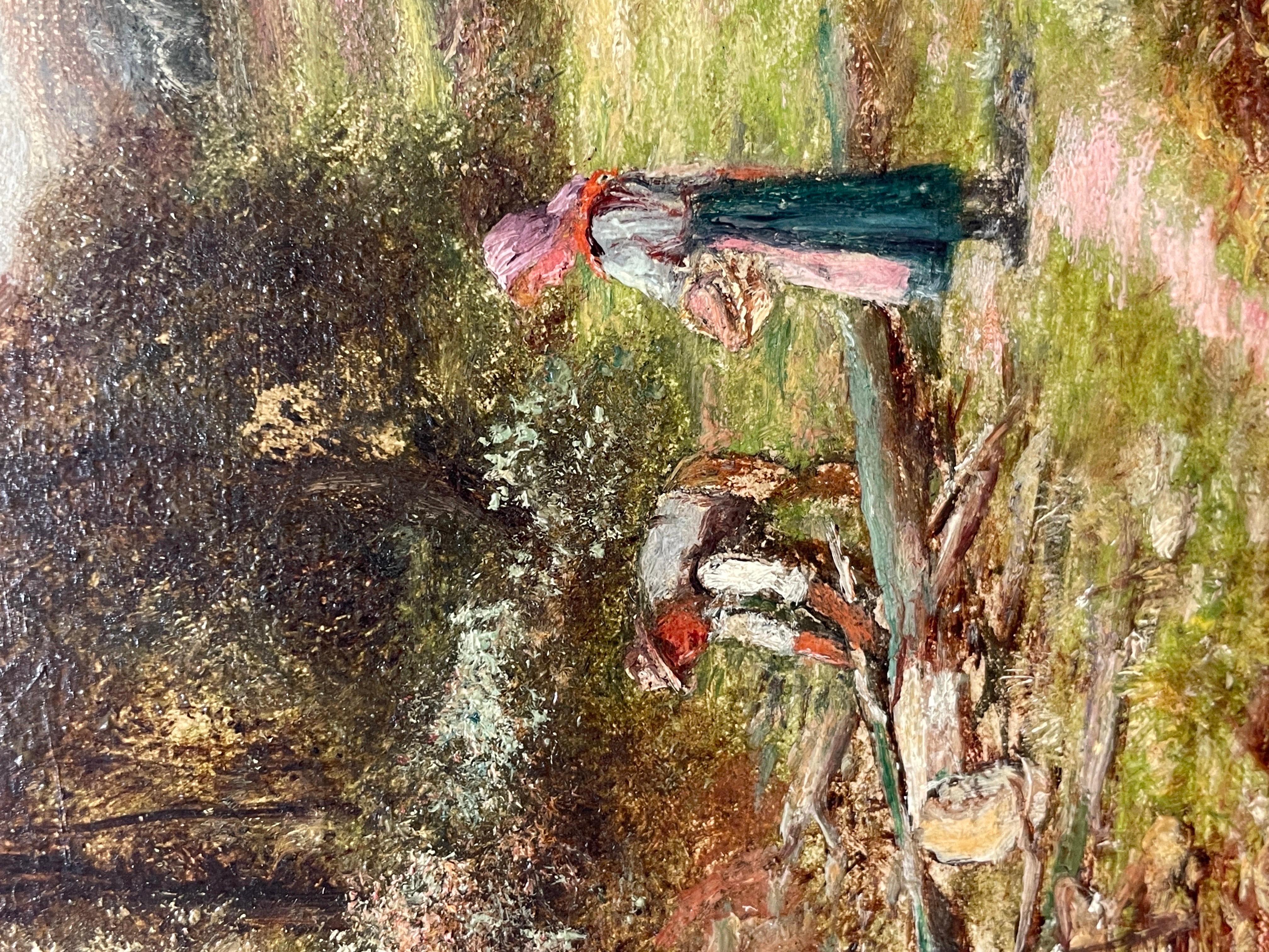 Fine Victorian Oil Painting Children Collecting Wood in Rural Lane, signed  For Sale 5