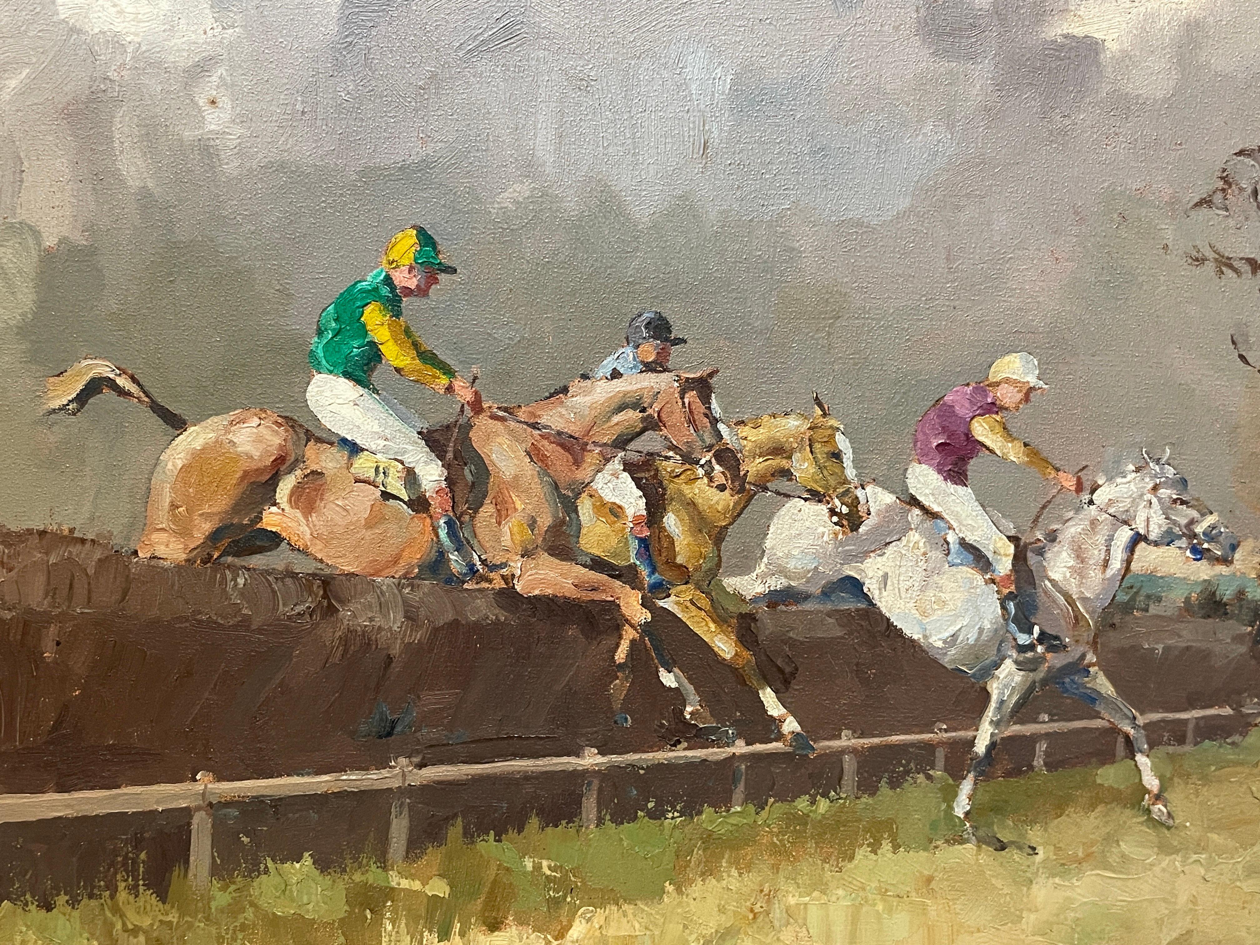 Eric Goddard Landscape Painting - Fine British Horse Racing Oil Painting 'Steeple Chase' signed and dated 1970