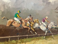 Vintage Fine British Horse Racing Oil Painting 'Steeple Chase' signed and dated 1970