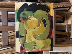 Figurative Expressionist Original Painting Mother & Child Soft Green Colors