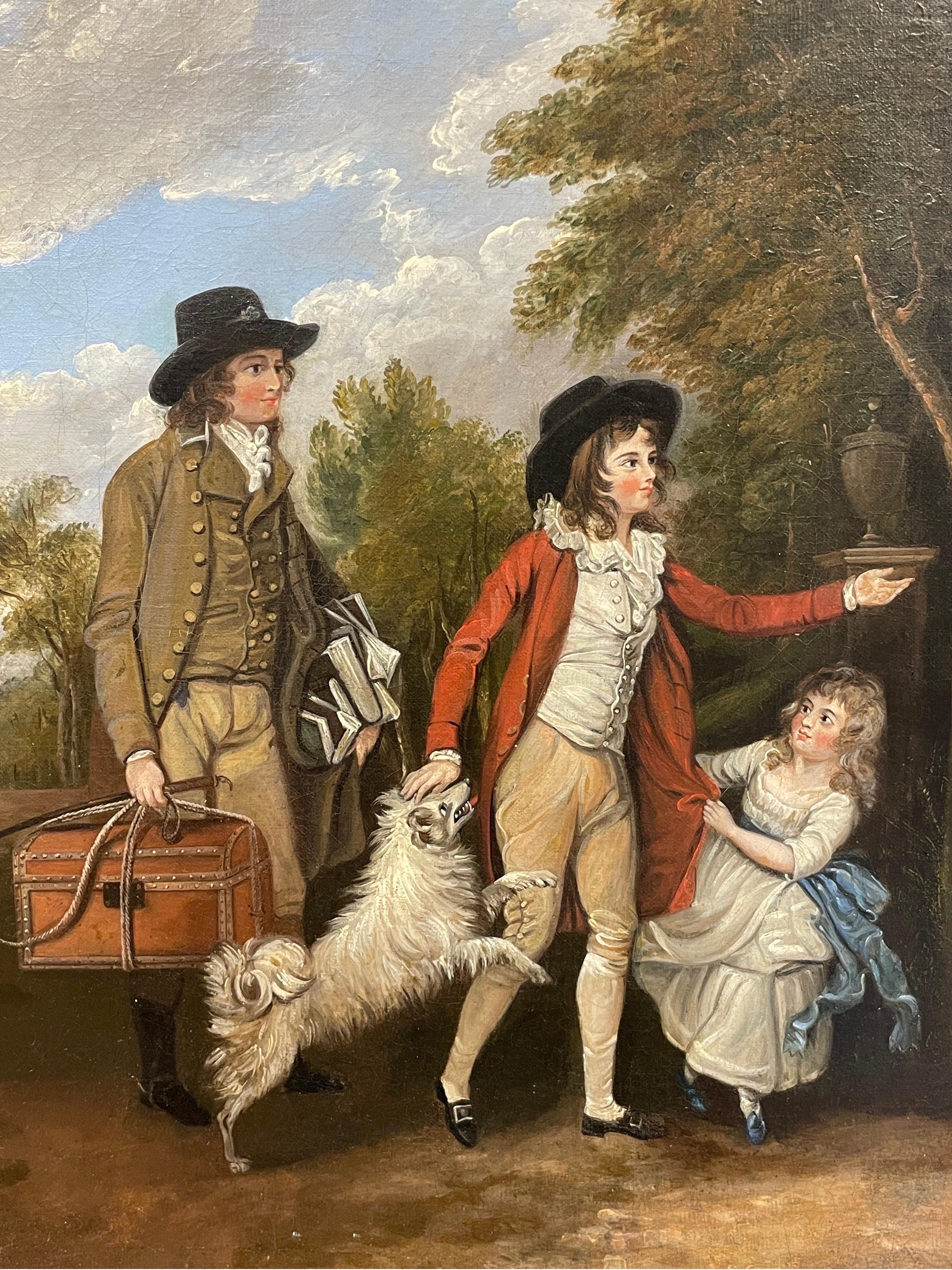 Fine English Georgian Oil Family Welcoming Son back From School Country House For Sale 1
