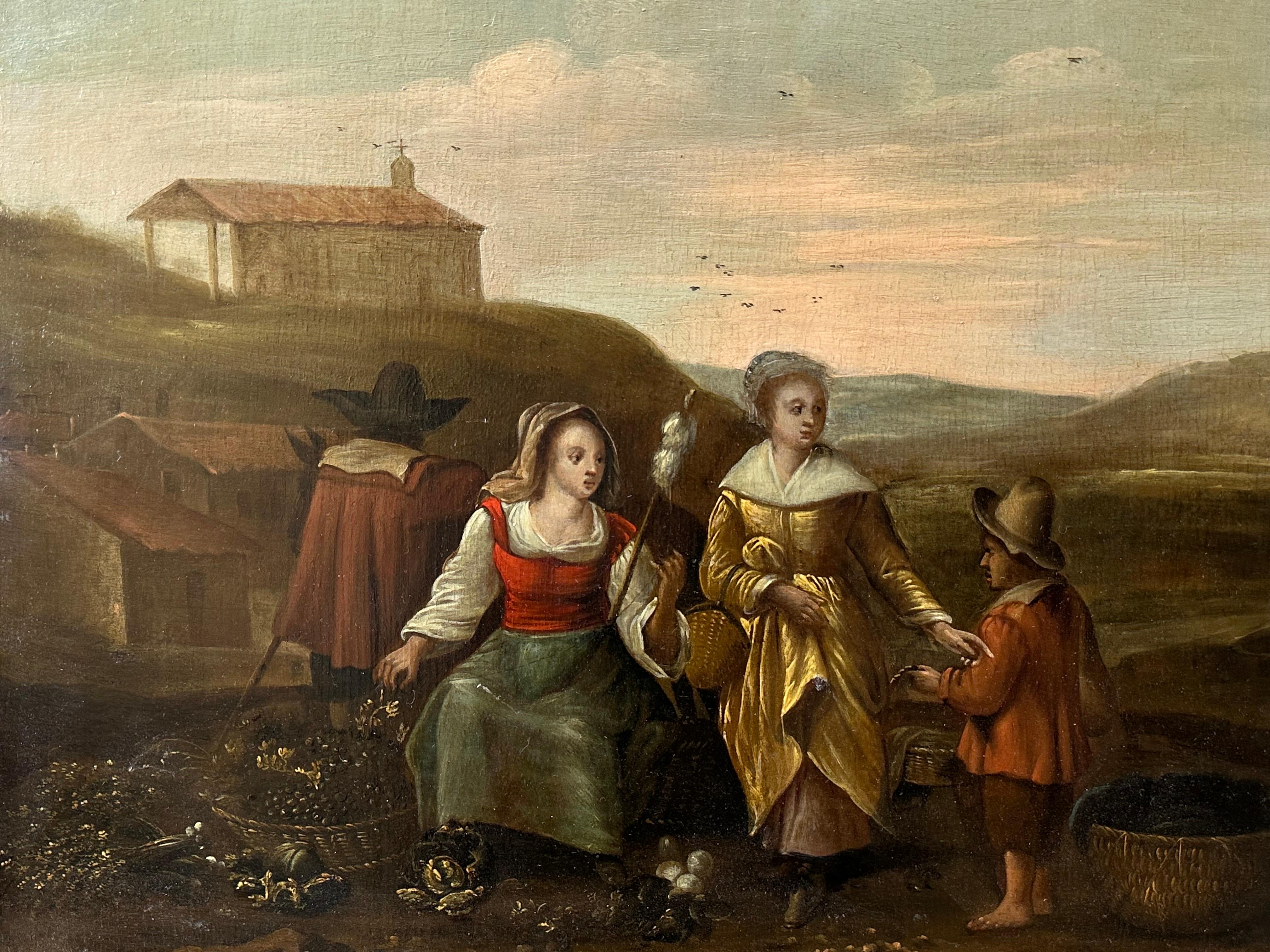 The Grape Harvest
Flemish/ Dutch School, 17th century
oil on wood panel
panel: 13 x 16 inches
provenance: private collection, Belgium
condition: very good and sound condition