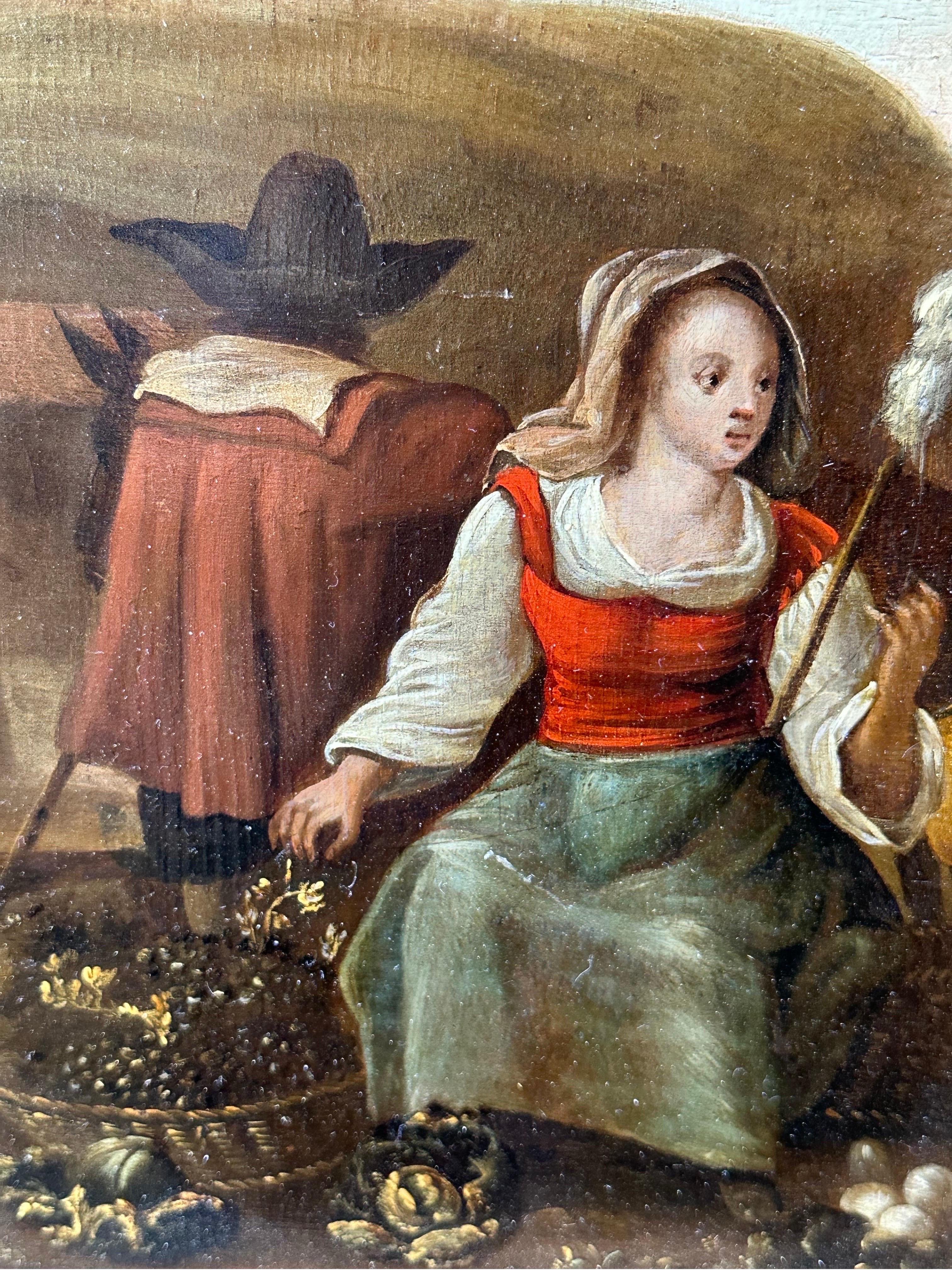 17th Century Dutch Flemish Old Master Oil on Panel Figures Grape Harvest For Sale 11