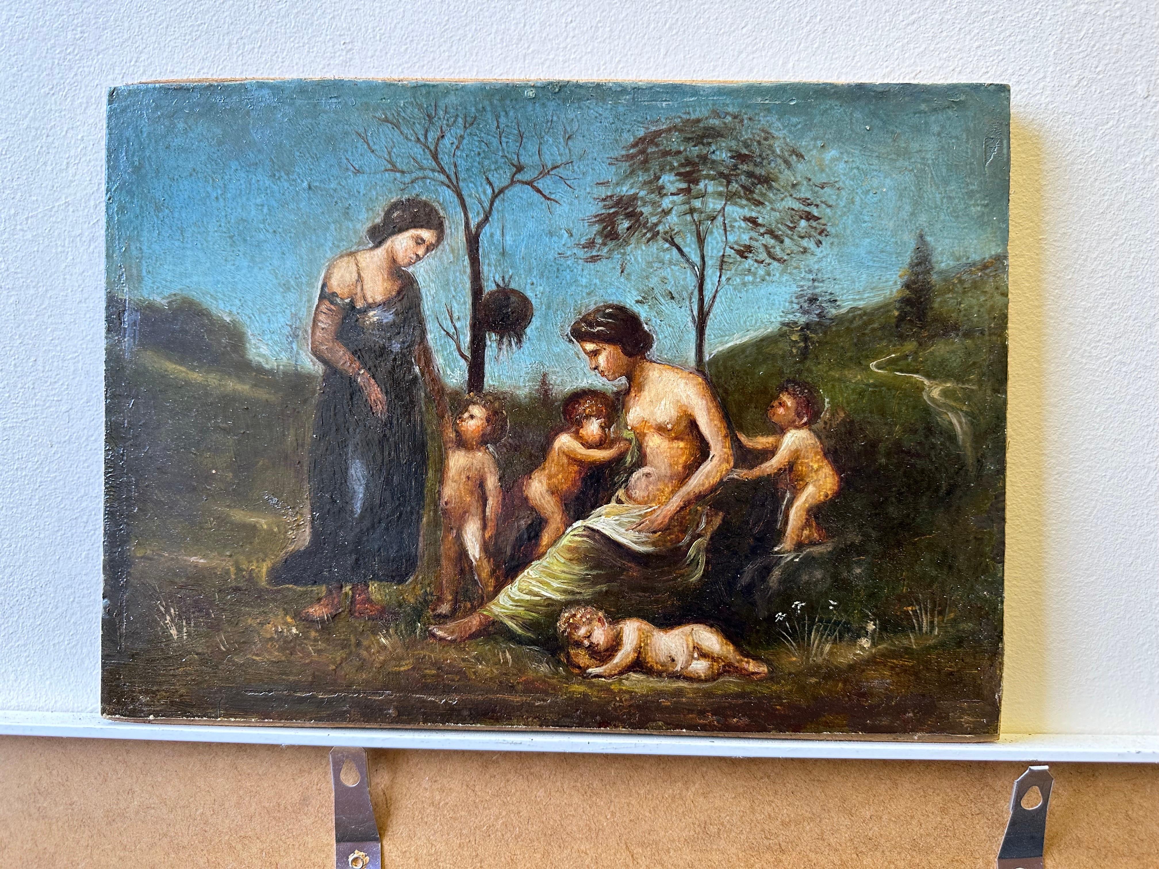 Classical Figures in Ancient Landscape
Italian School, 18th century
oil on panel, 
painting: 9 x 12 inches
provenance: private collection, Paris
condition: very good and sound condition