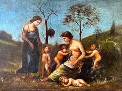 Very Fine 18th Century Italian Oil Painting Nude Figures in Classical Landscape