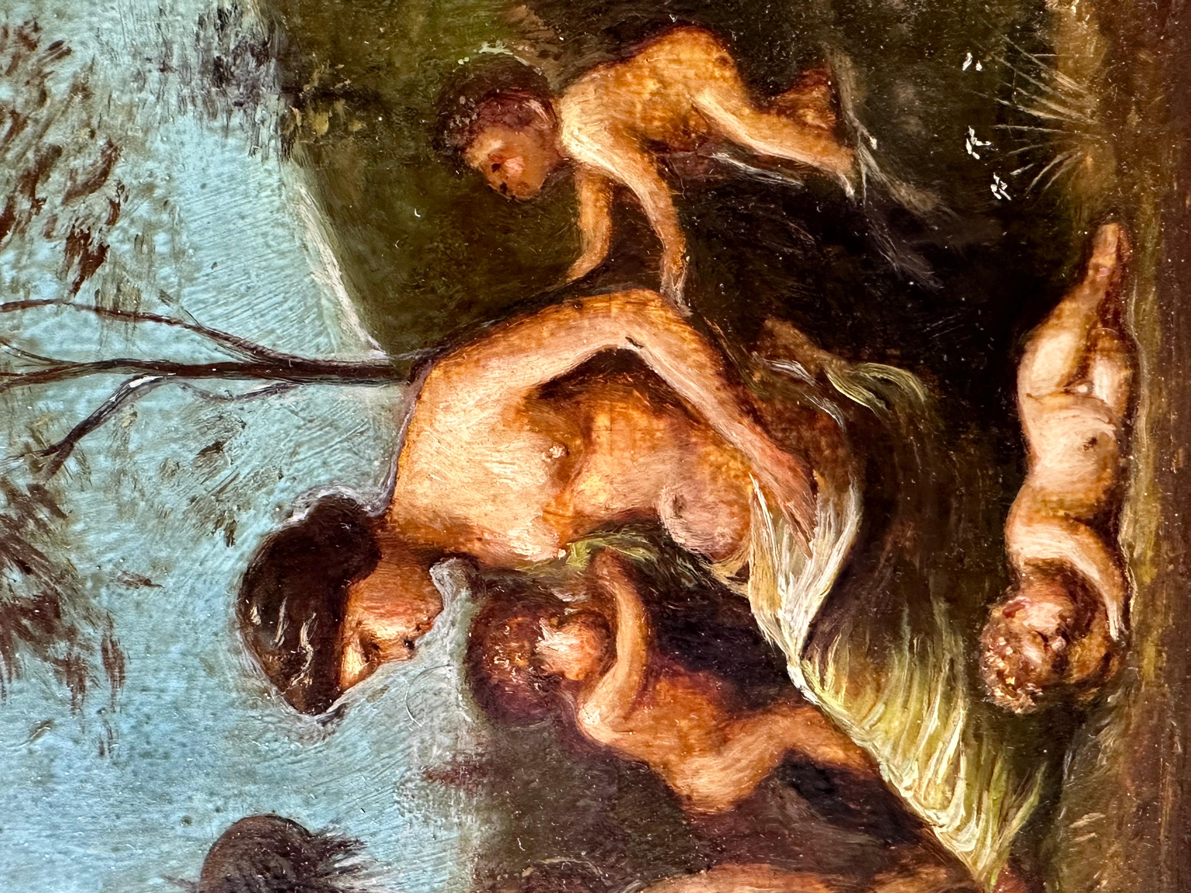 Very Fine 18th Century Italian Oil Painting Nude Figures in Classical Landscape For Sale 1