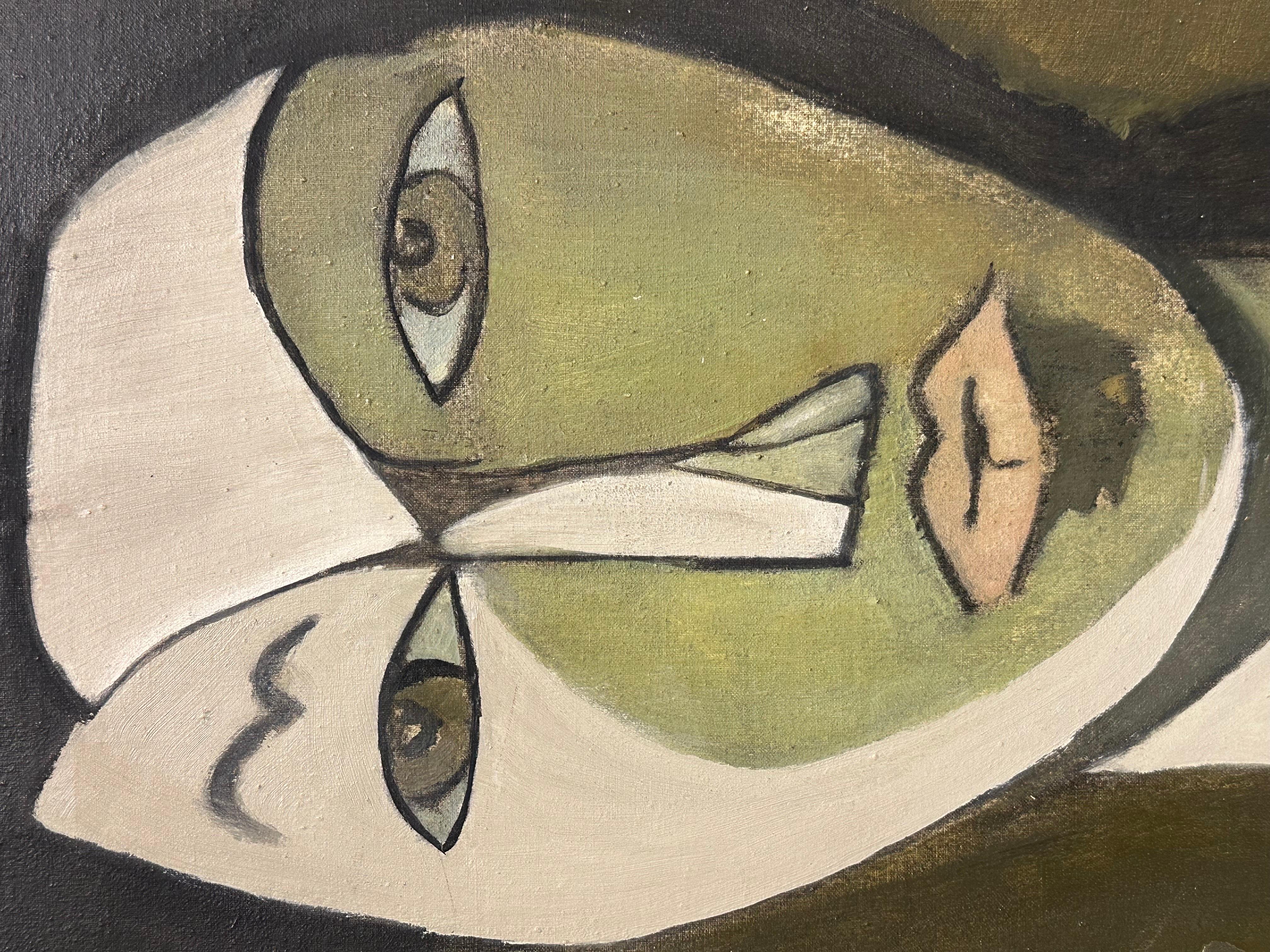 20th Century French Cubist Portrait Nude Black Haired Female Lady 1