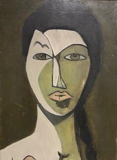 20th Century French Cubist Portrait Nude Black Haired Female Lady