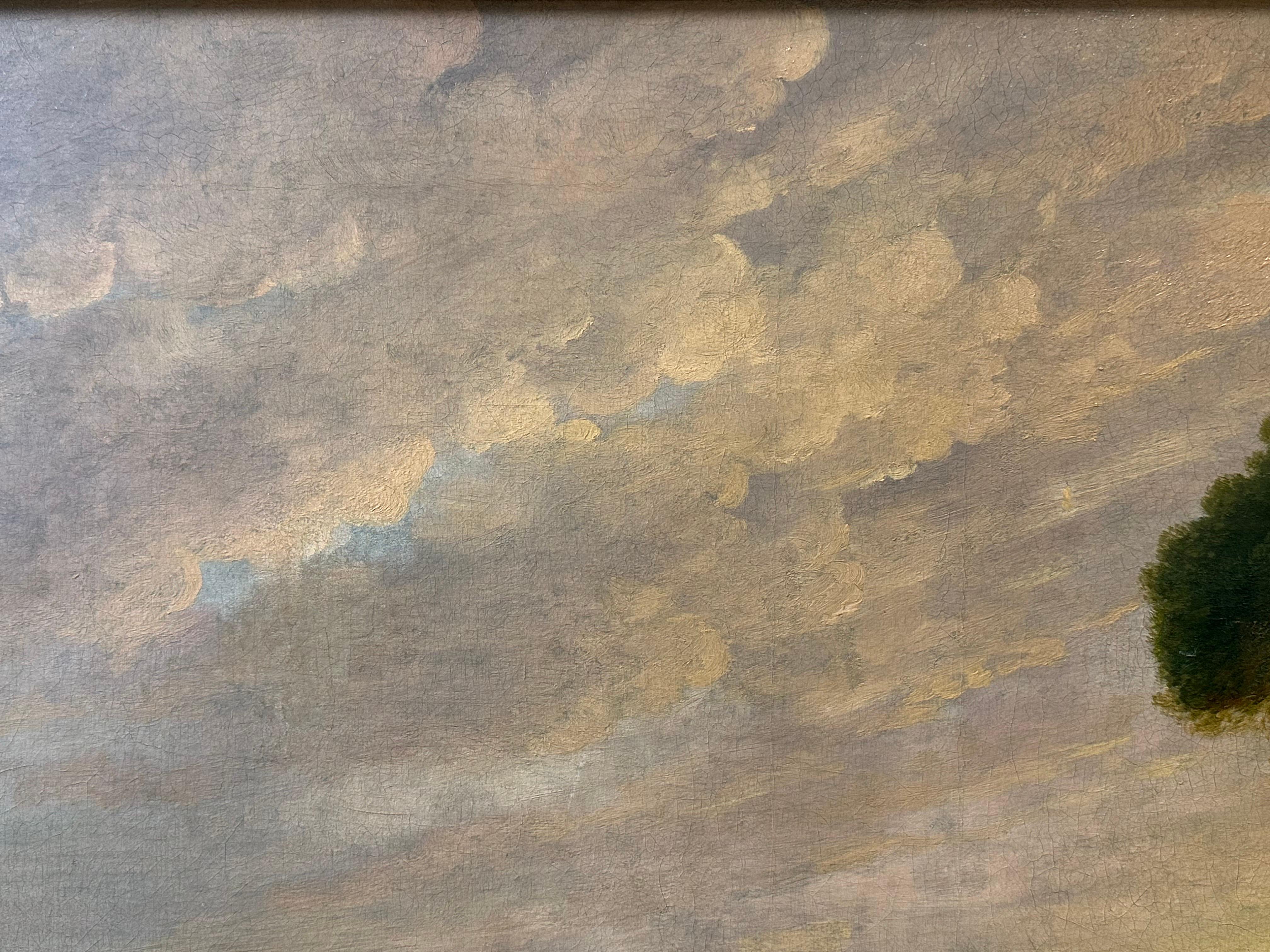 Großes italienisches romantisches, klassisches Landschaftsgemälde mit goldenem Sonnenuntergang, 1800er Jahre im Angebot 3