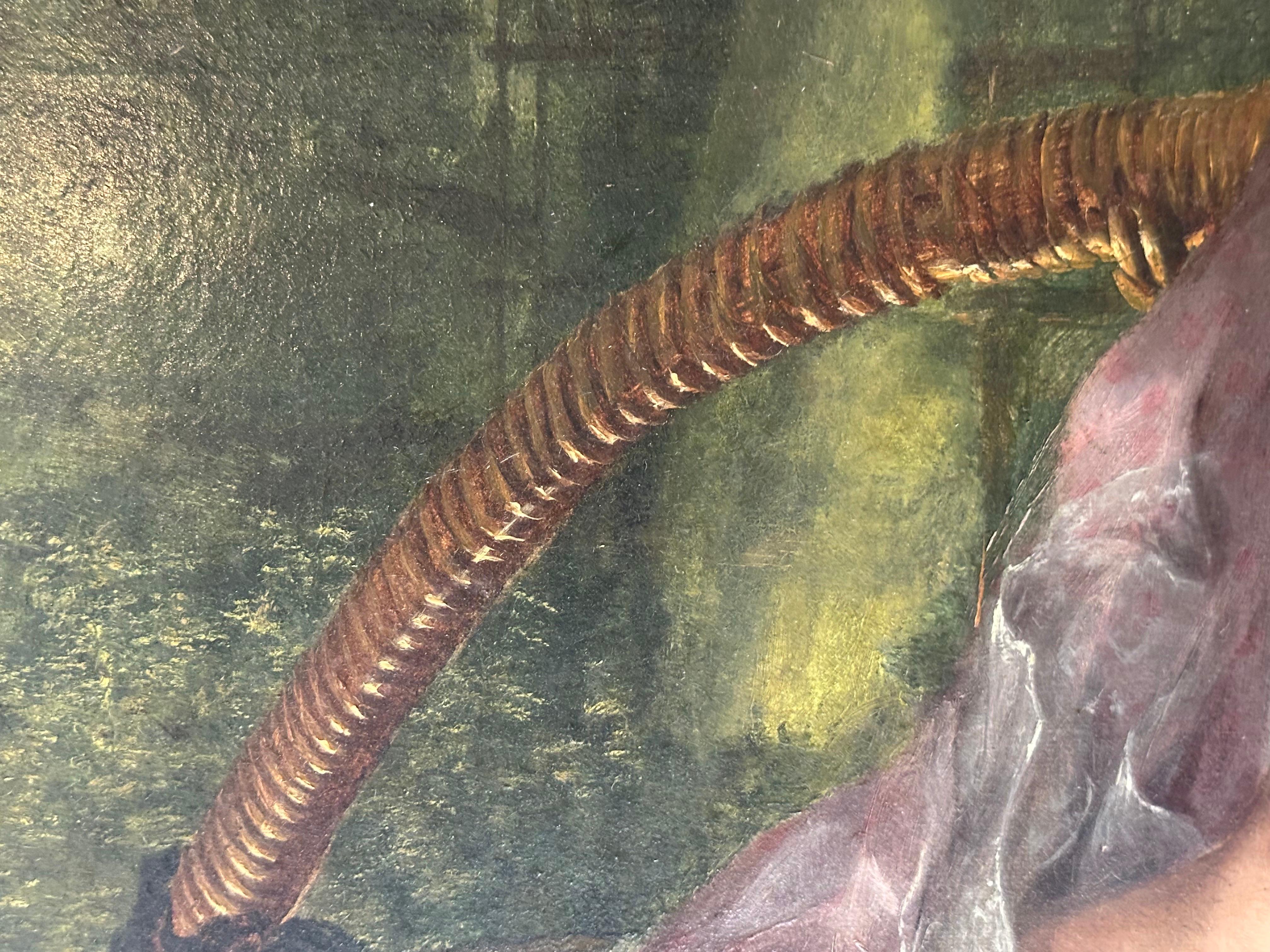 Gran óleo victoriano firmado Dama artista sentada dibujando en el jardín 1862 en venta 2