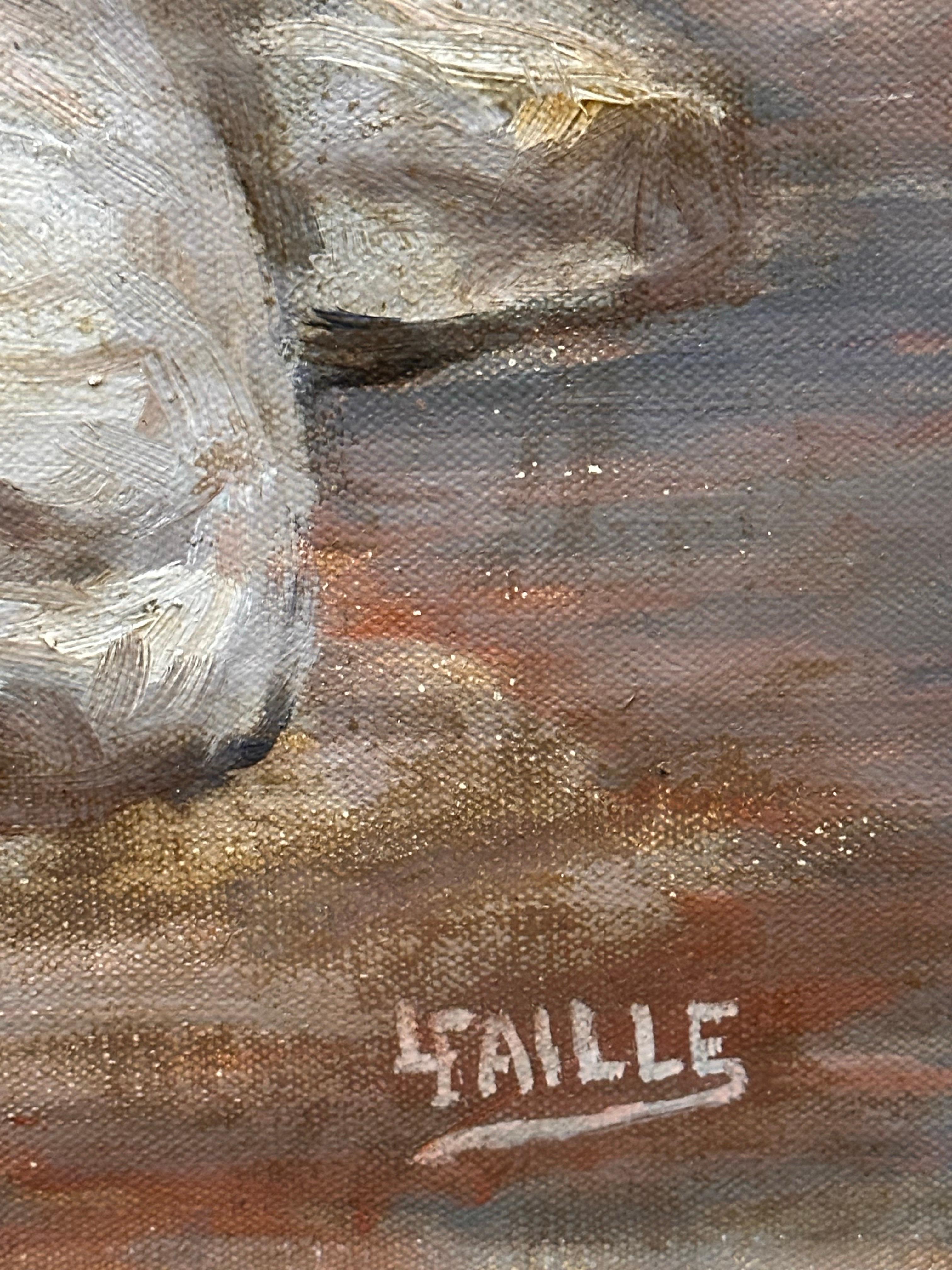 Très belle huile française signée des années 1900 Portrait en pied d'une dame lisant à l'intérieur - Impressionnisme Painting par Louis Faille