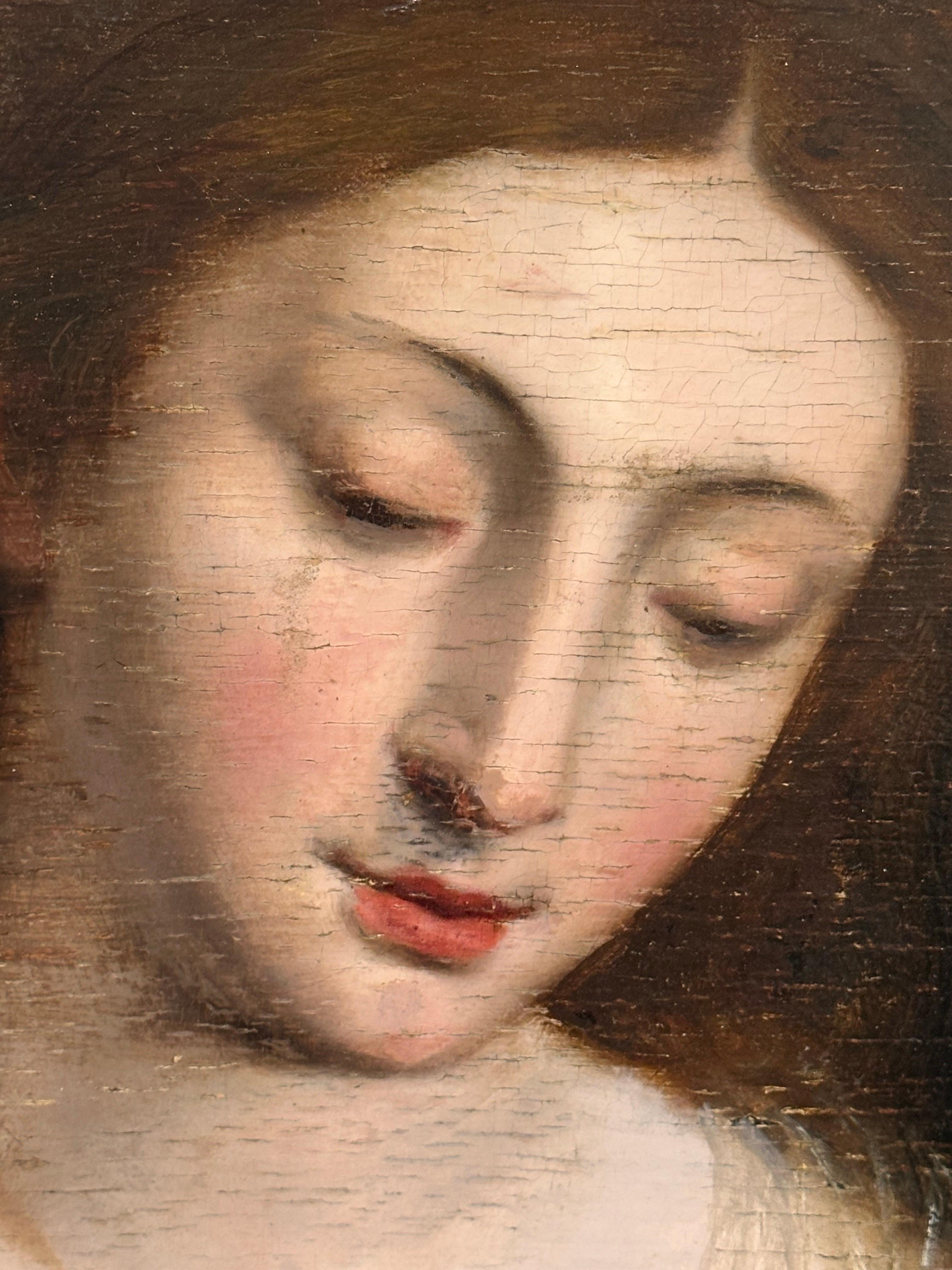 Pregevole olio su pannello di un vecchio maestro fiammingo del XVI secolo La Sacra Famiglia Qualità del Museo 3
