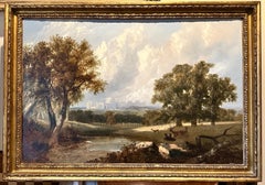 Very Fine Large 19th Century English Oil Windsor Castle 
Deer Park with Stags