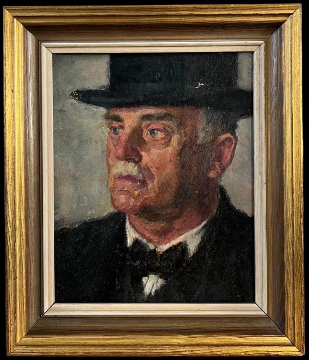 20th Century Portrait of a Man in a Bowler Hat Framed Oil Painting