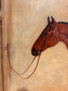 Fine 1840's English Sporting Art Oil Painting Portrait of Saddled Horse