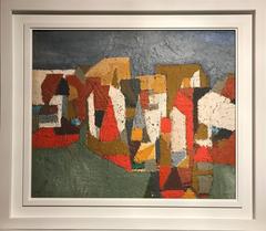 Peinture à l'huile cubiste abstraite originale du milieu du XXe siècle - Provenance de l'Atelier