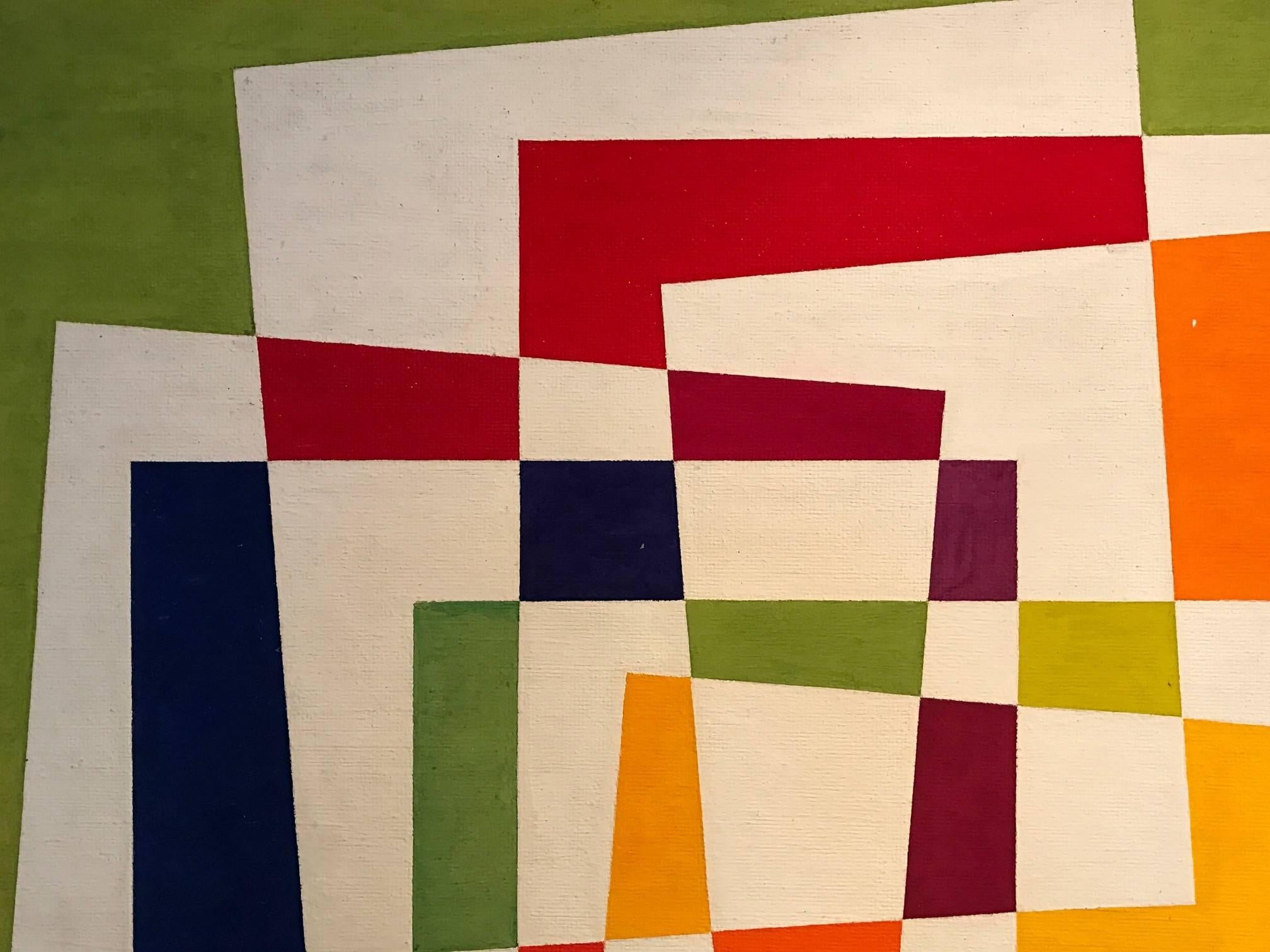 Superb and original modern art painting depicting this vast array of abstract geometric shapes. 

The painting is by the British 20th century painter Douglas Auburn (1916-2000) and was acquired from the artists family collection, with no previous