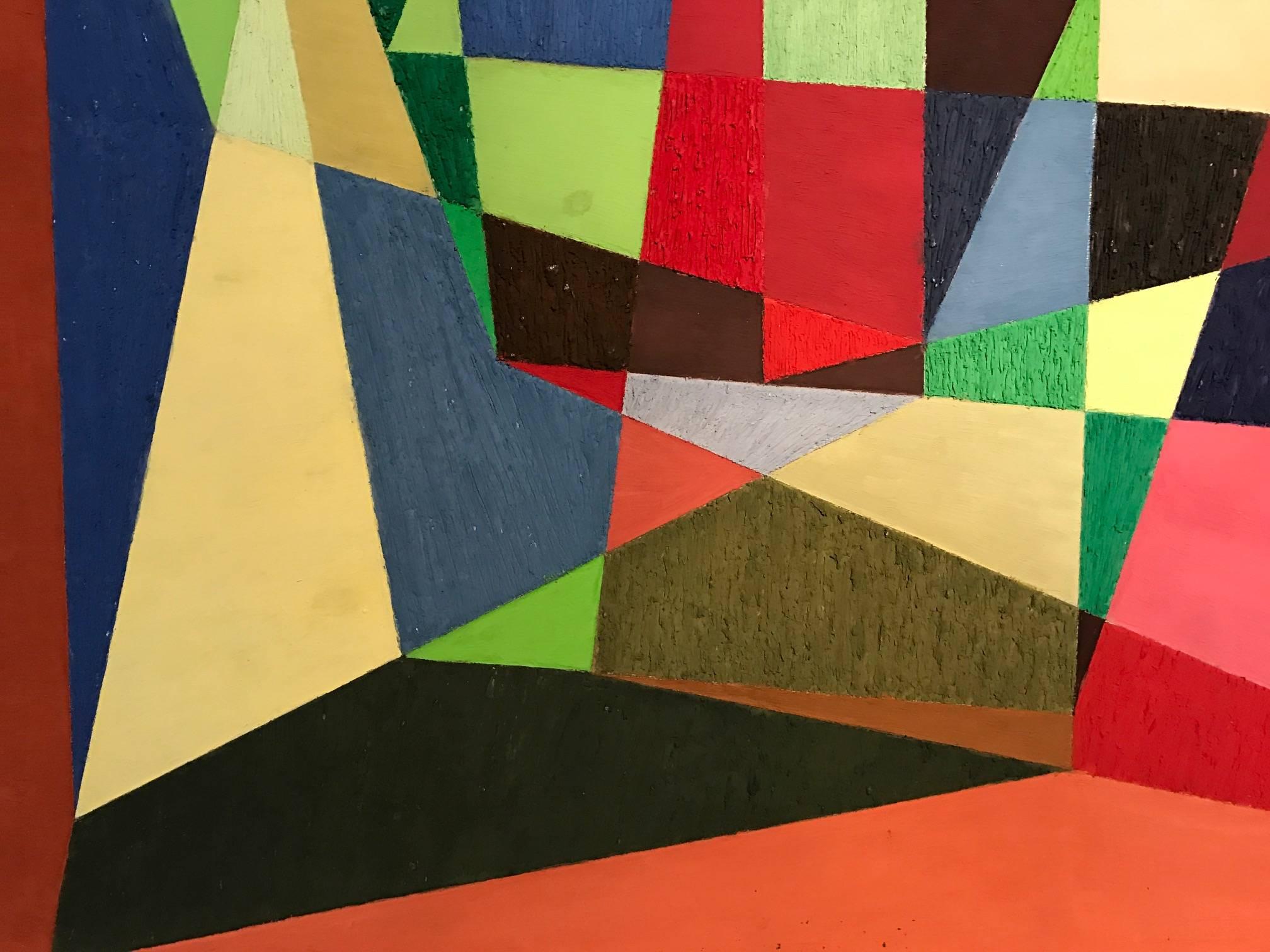 Impresionante Pintura al Óleo Abstracta Geométrica Original - Artista Británico 1