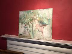 1970's French Abstract Cubist Oil Painting - Soft Shades of Green - Signed