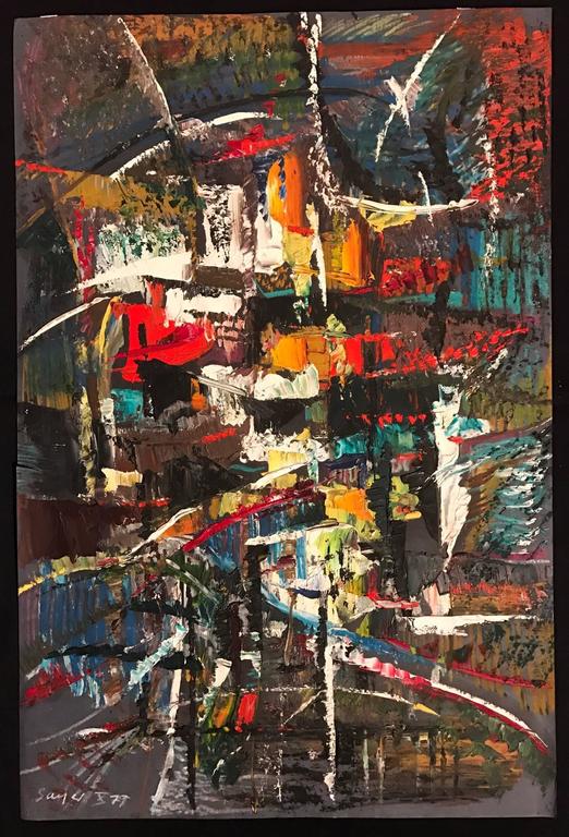 Derrick Latimer Sayer Large 1970's Colourful British Abstract Oil