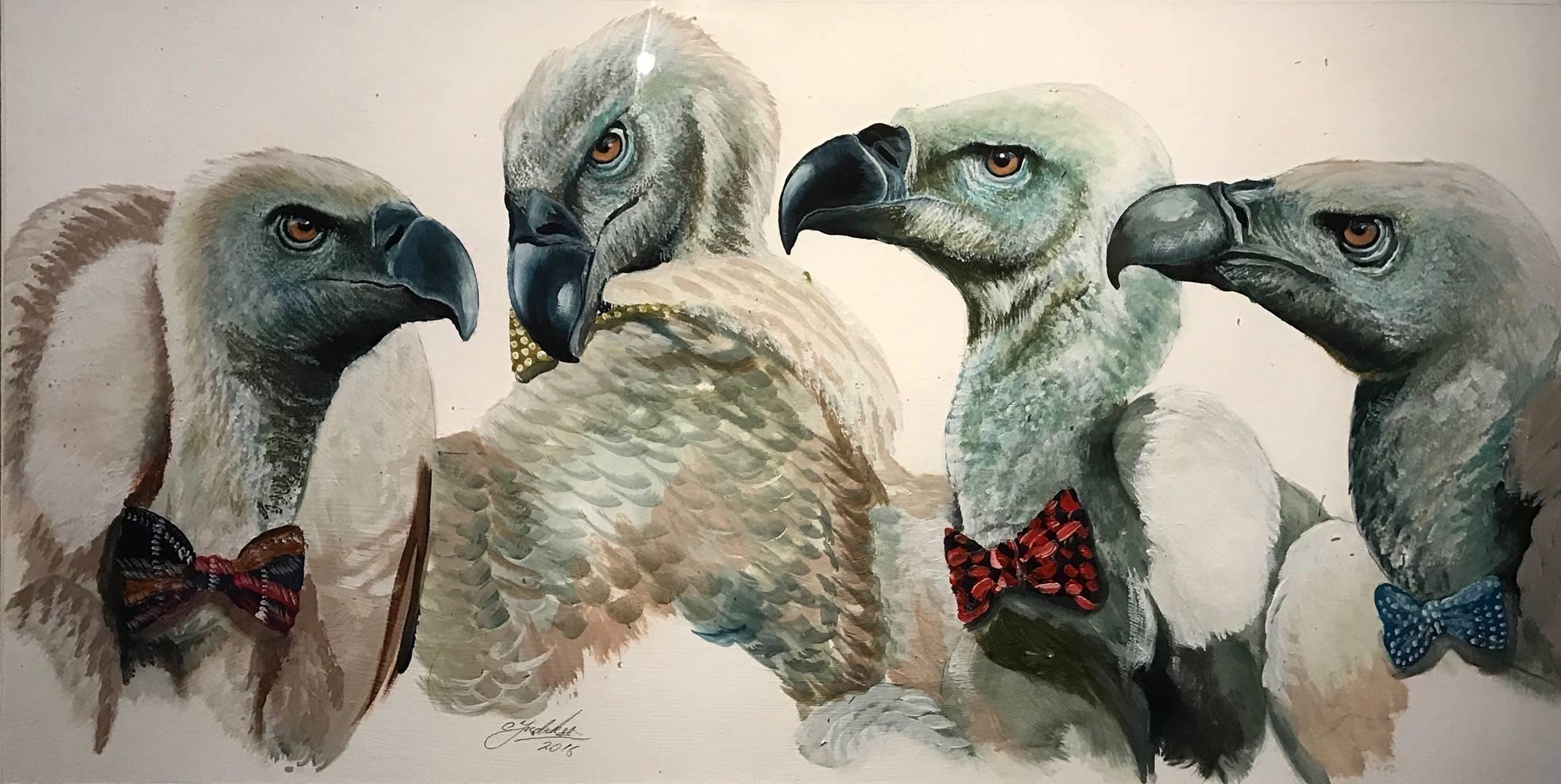 Mitglieder des Vorstands – Original signiertes Gemälde von Vulturen – Painting von Clive Fredriksson