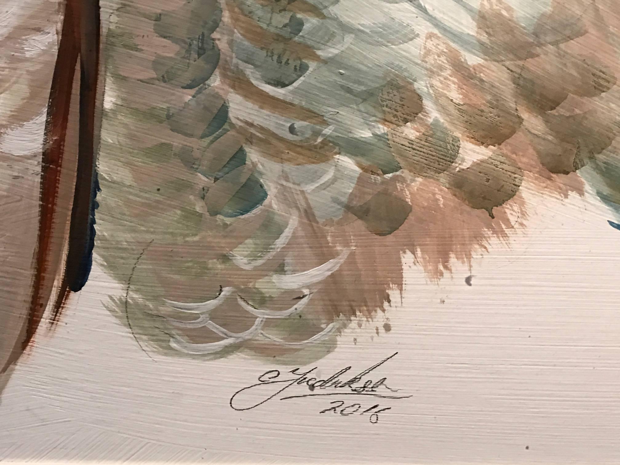 Mitglieder des Vorstands – Original signiertes Gemälde von Vulturen (Braun), Animal Painting, von Clive Fredriksson