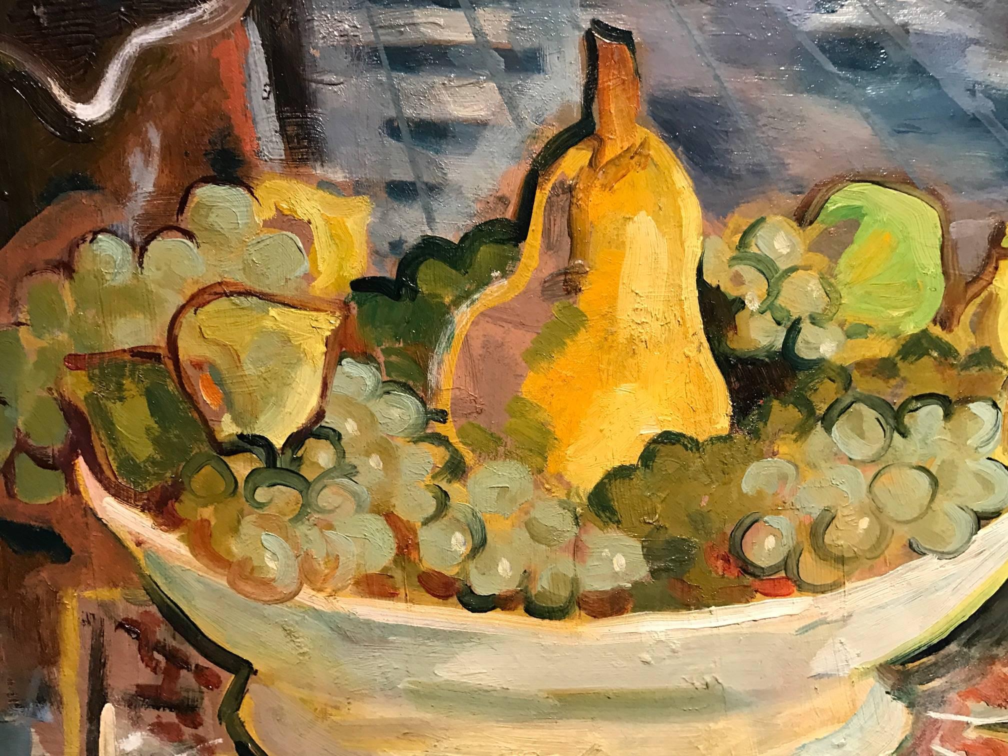 Mid 20th Century French Post-Impressionist Oil Painting Grapes & Pears - Brown Still-Life Painting by Francois Baboulet