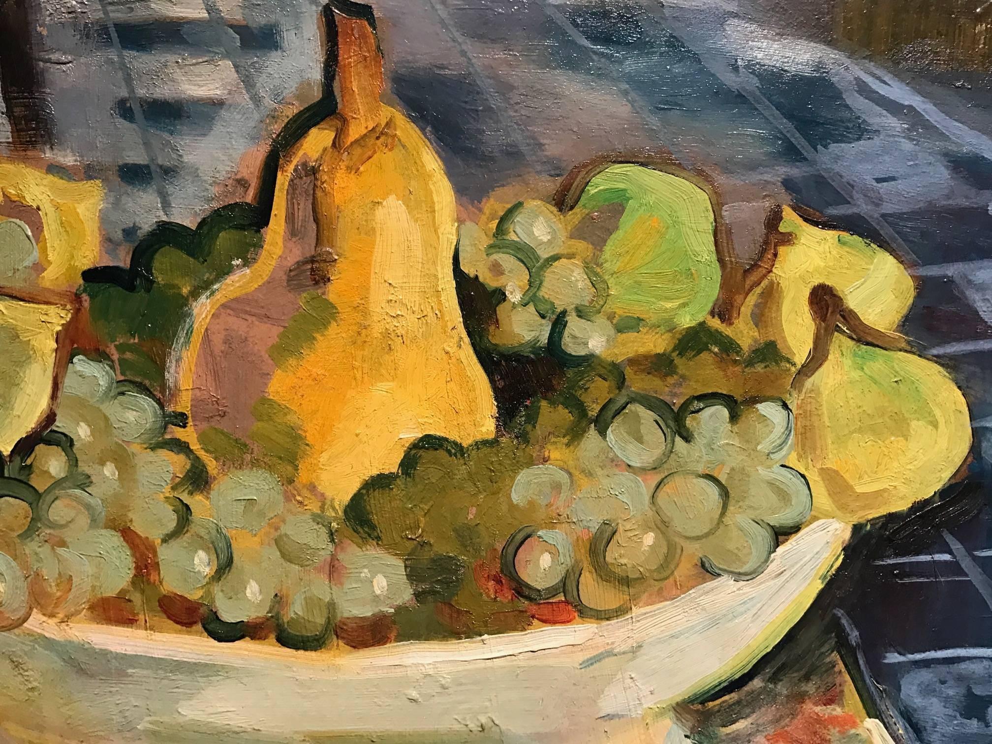 Mid 20th Century French Post-Impressionist Oil Painting Grapes & Pears 2