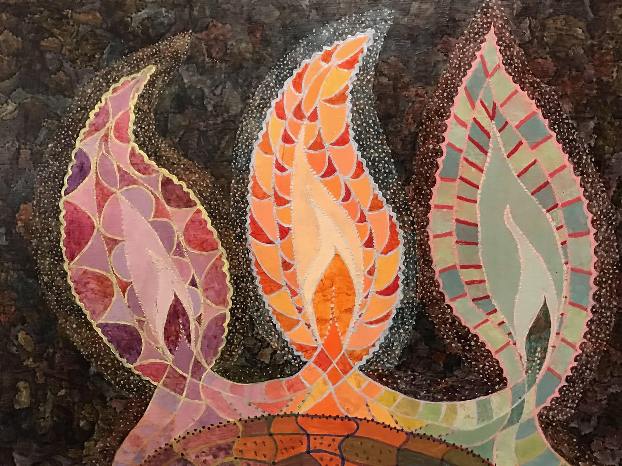 Three Coloured Flames - 60's Surrealist Oil Painting - Elvic Steele (1920-1997) 2