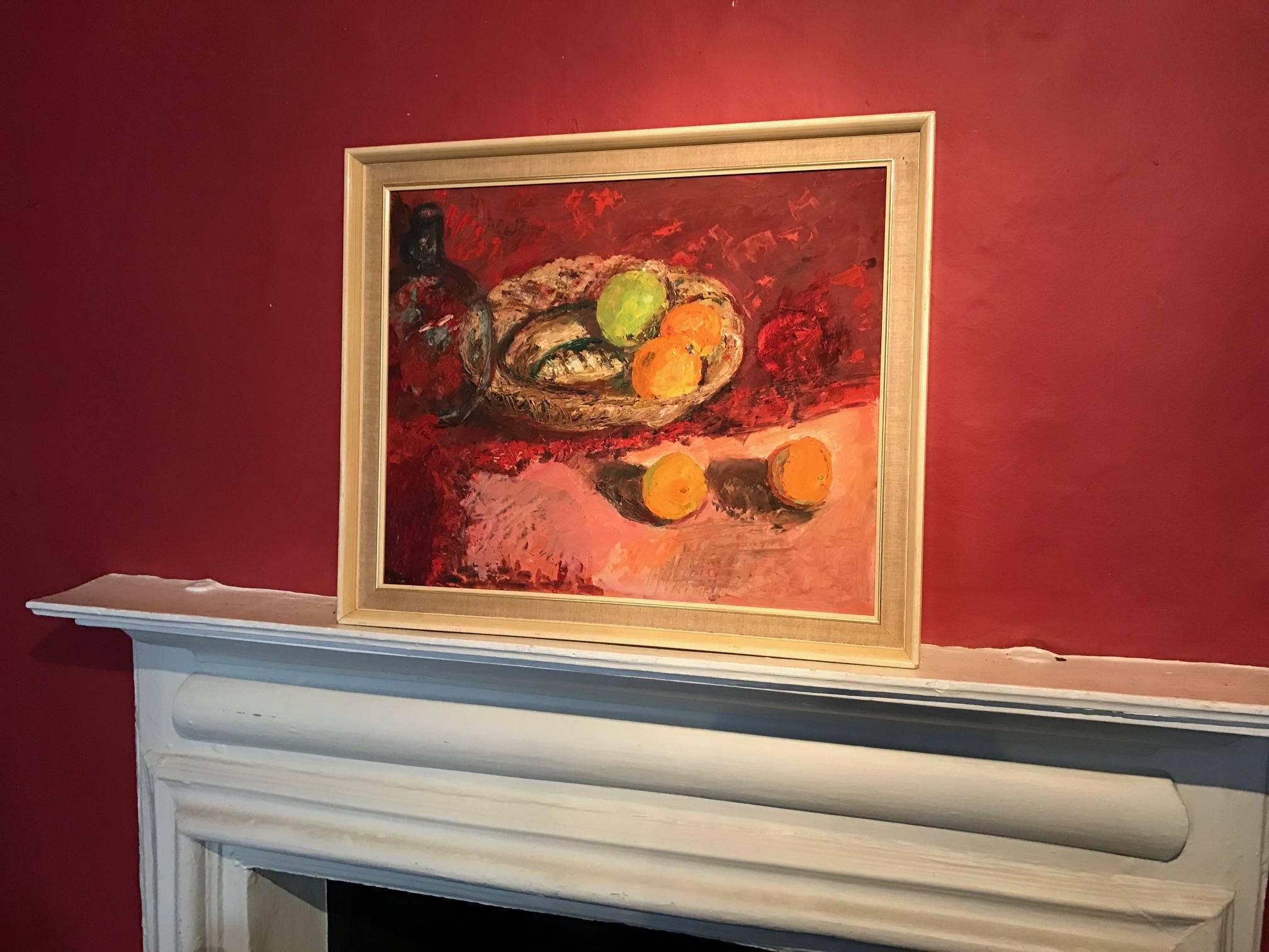 Mid 20thC English Post-Impressionist Still Life Oil - Apple & Oranges - Painting by Unknown